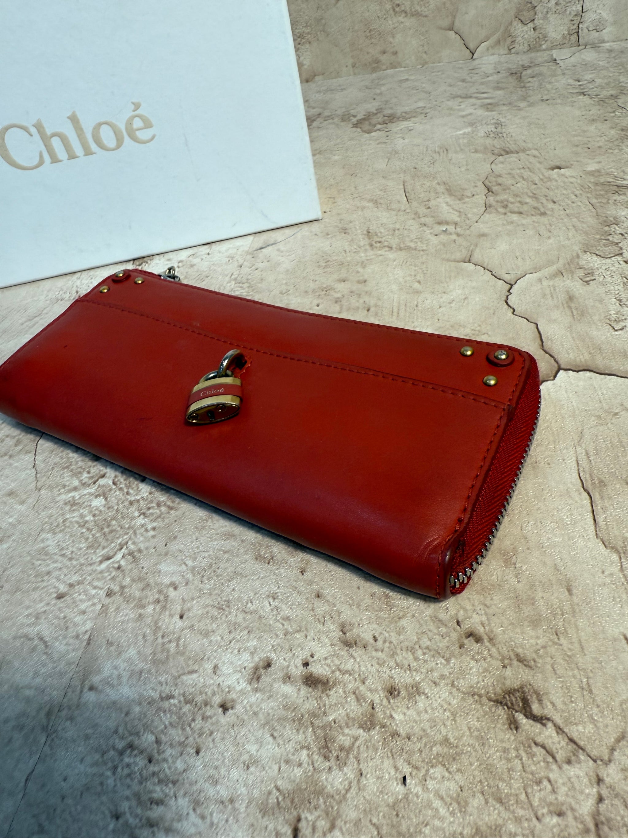 Chloe Red Leather Zippy Wallet