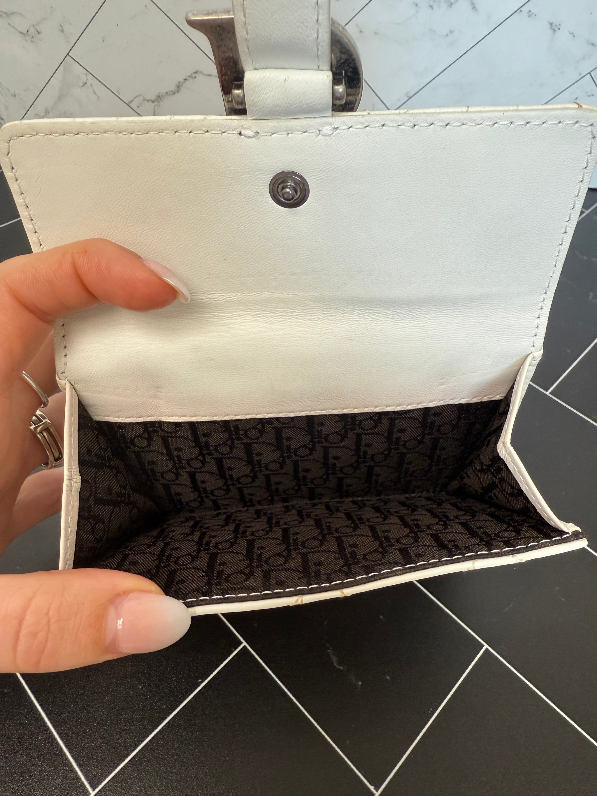 Christian Dior White Cannage Leather Compact Wallet