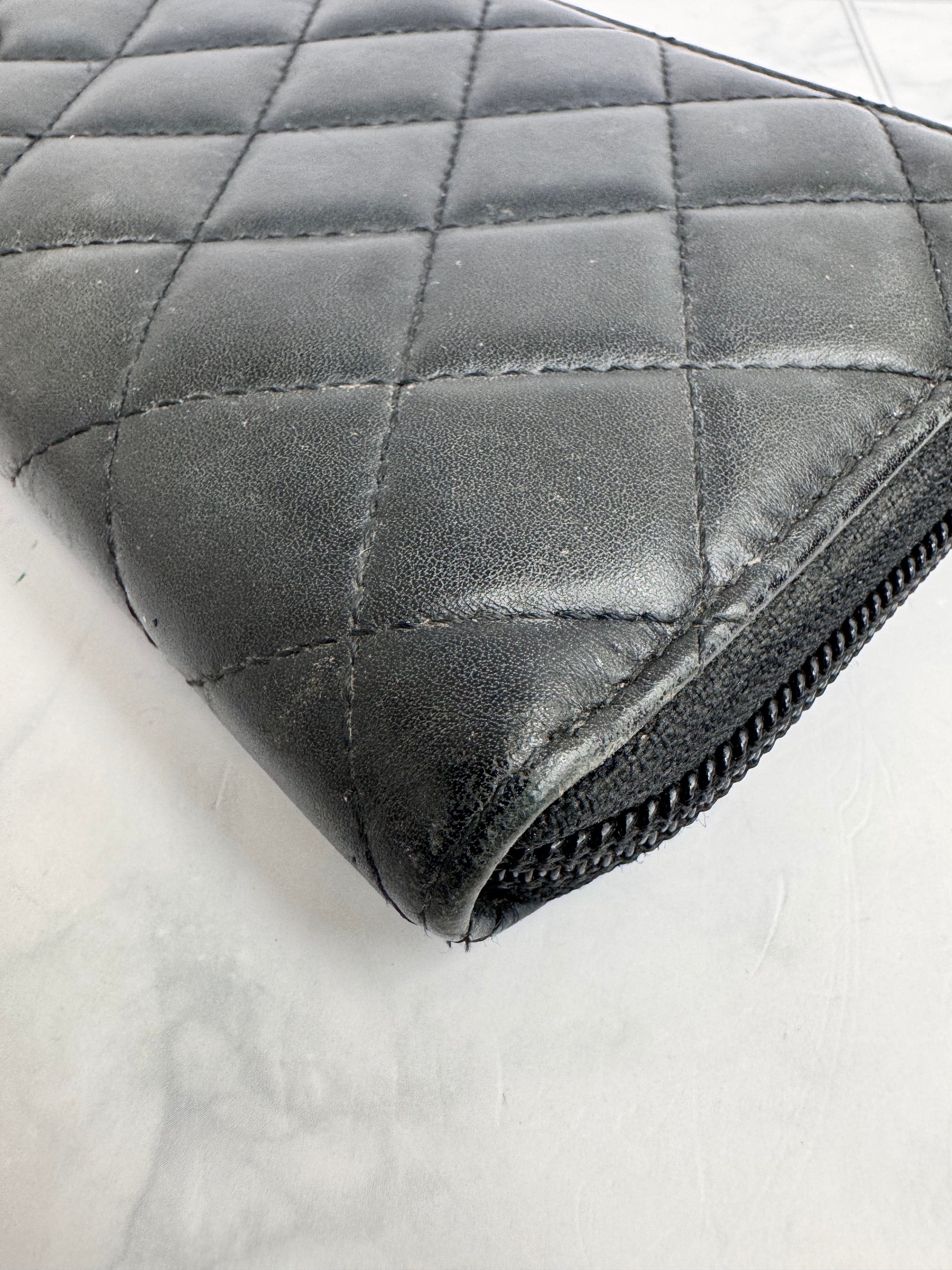 Chanel Black Diamond Quilted Cambon Line Zippy Wallet