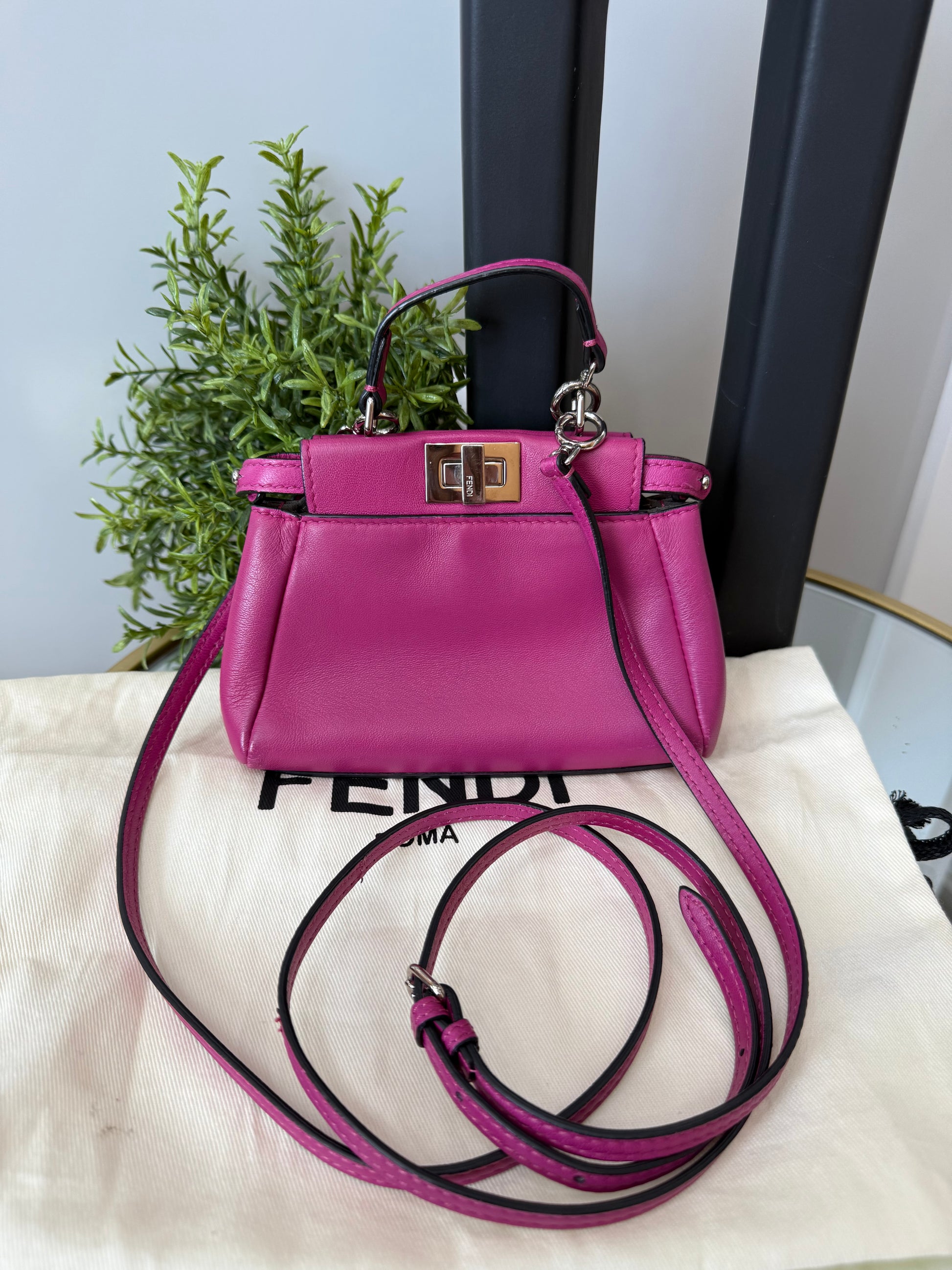 Fendi Magenta Leather Micro Peekaboo Tote Bag