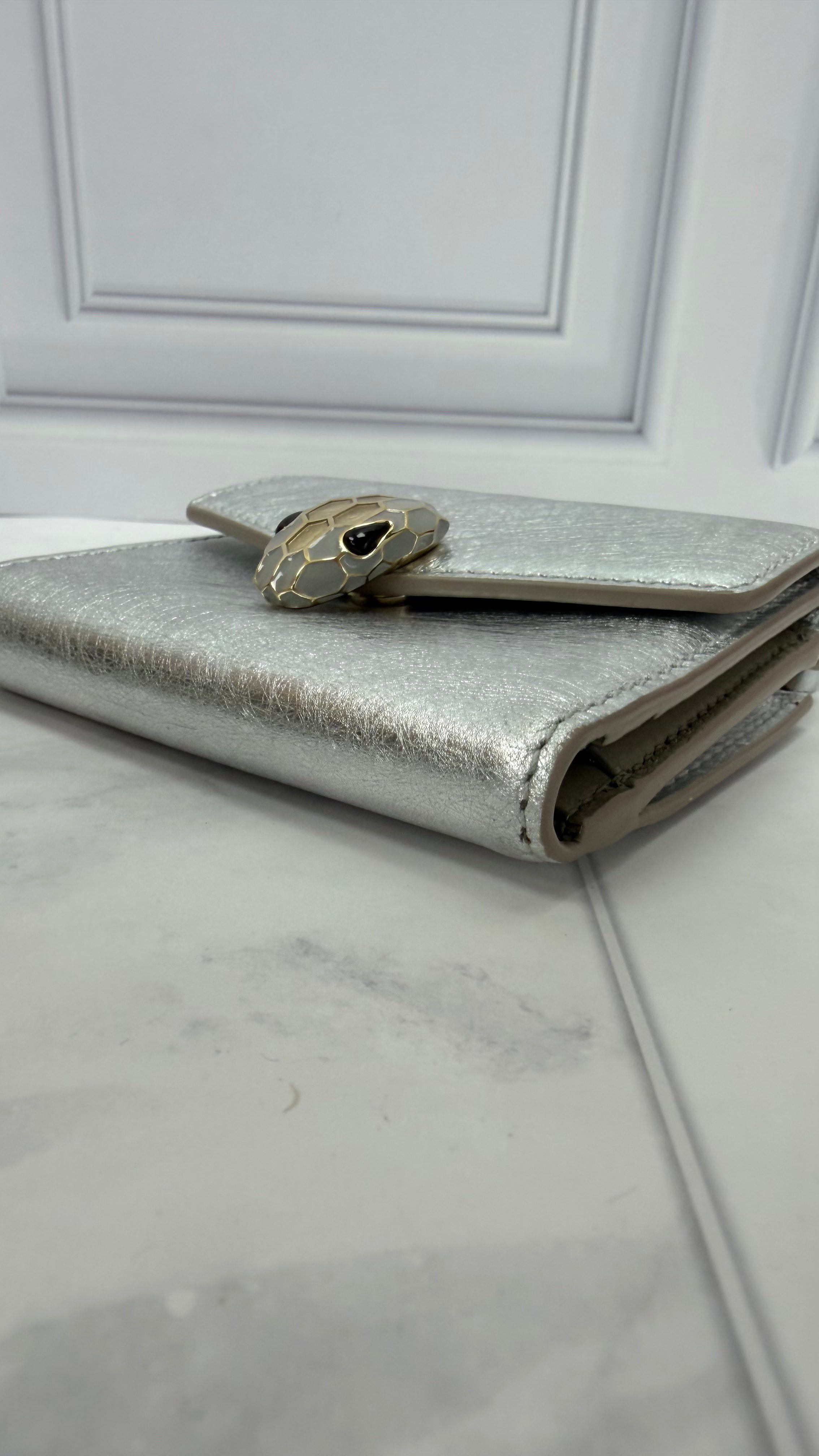 *DONS DROP* Bvlgari Silver Leather Serpenti Forever Compact Wallet