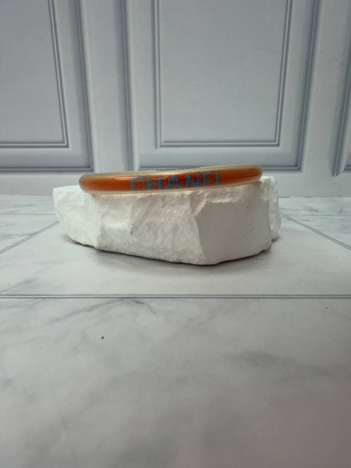 Chanel Orange Rubber Sport Line Logo Tube Bracelet