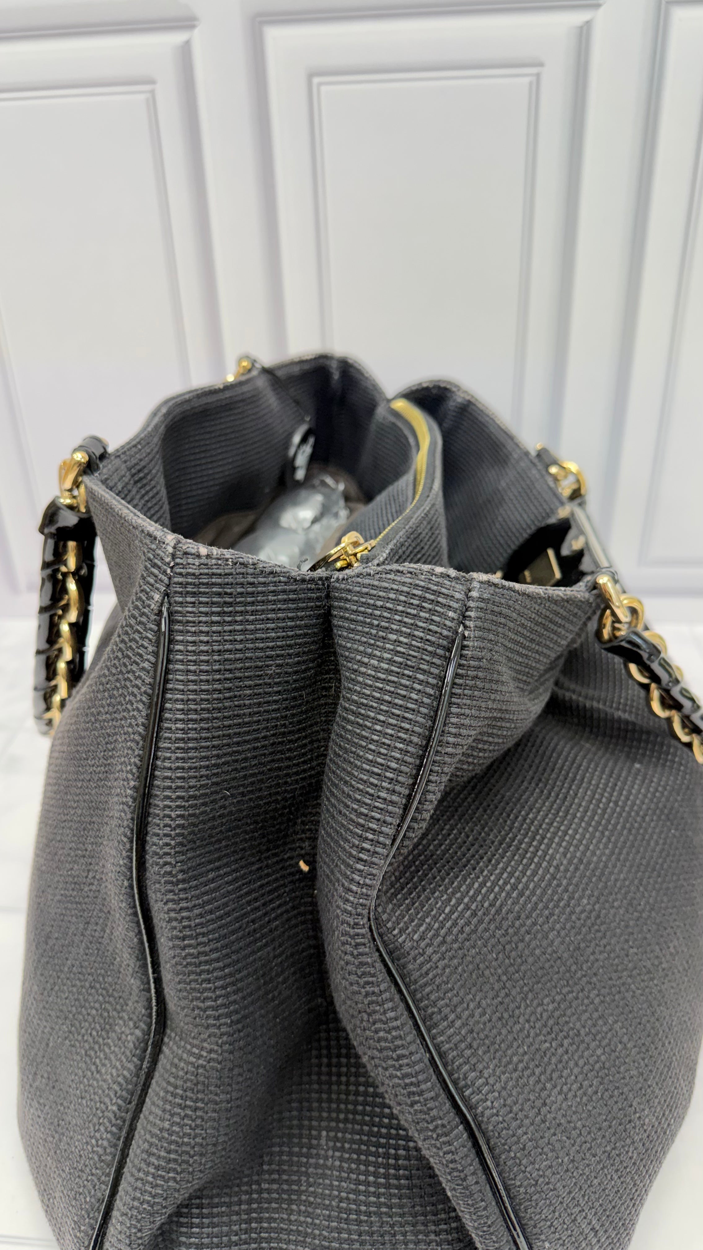 Fendi Black Textured Canvas Mia Chain Shoulder Bag
