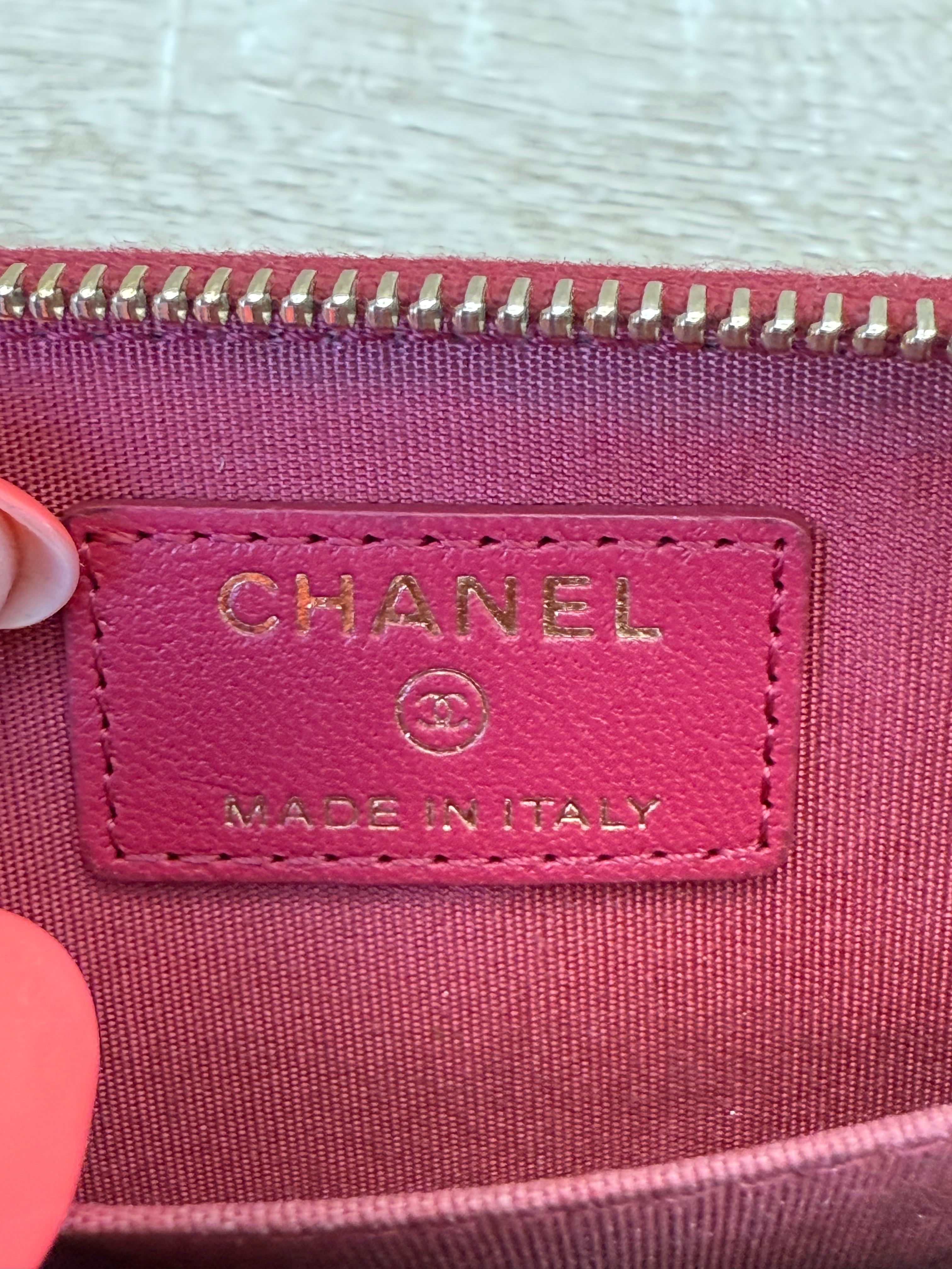 Chanel Chevron Red Leather Zippy Compact Wallet