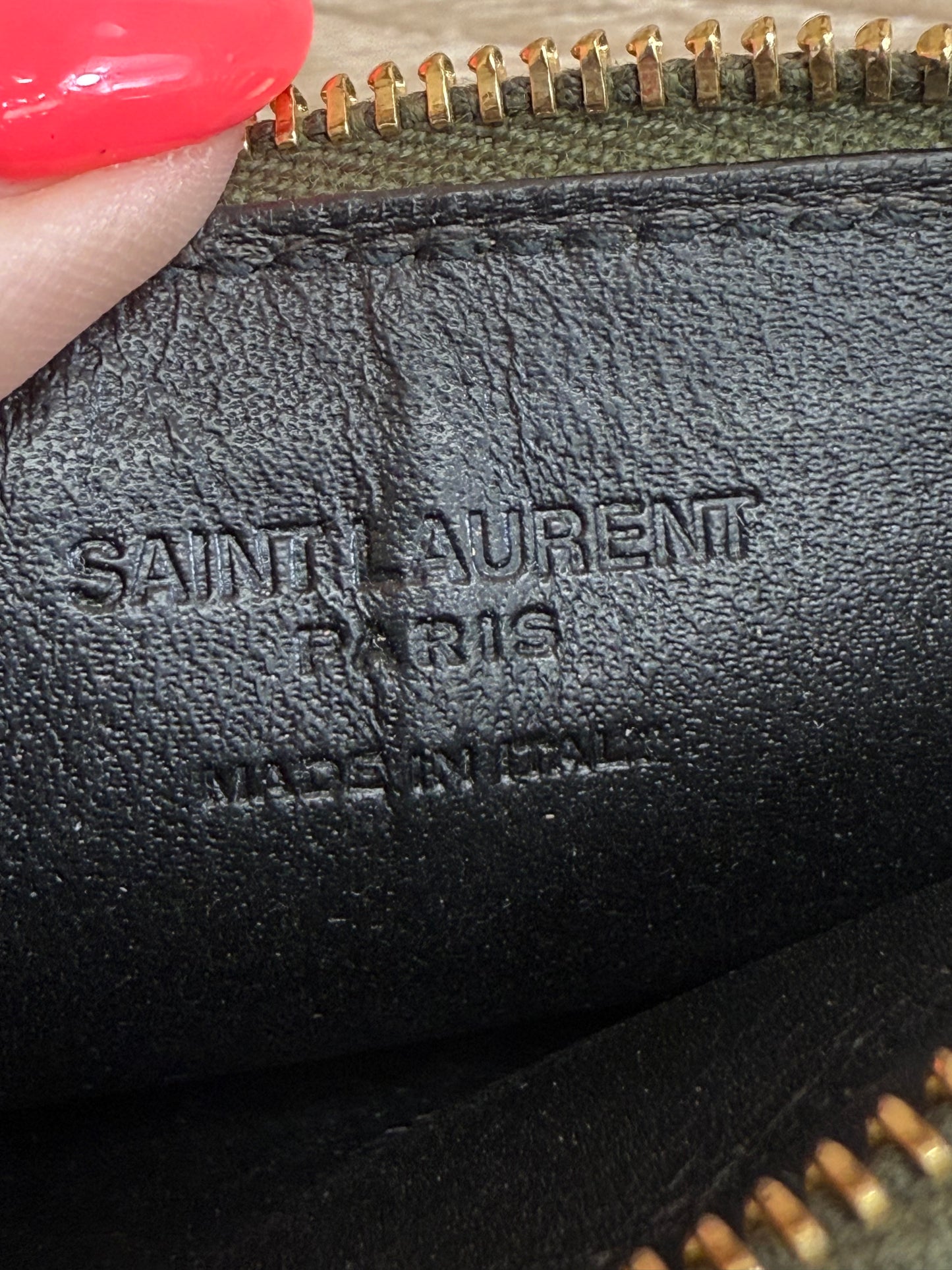 Saint Laurent YSL Green Leather Pineapple Zip Card Coin Case
