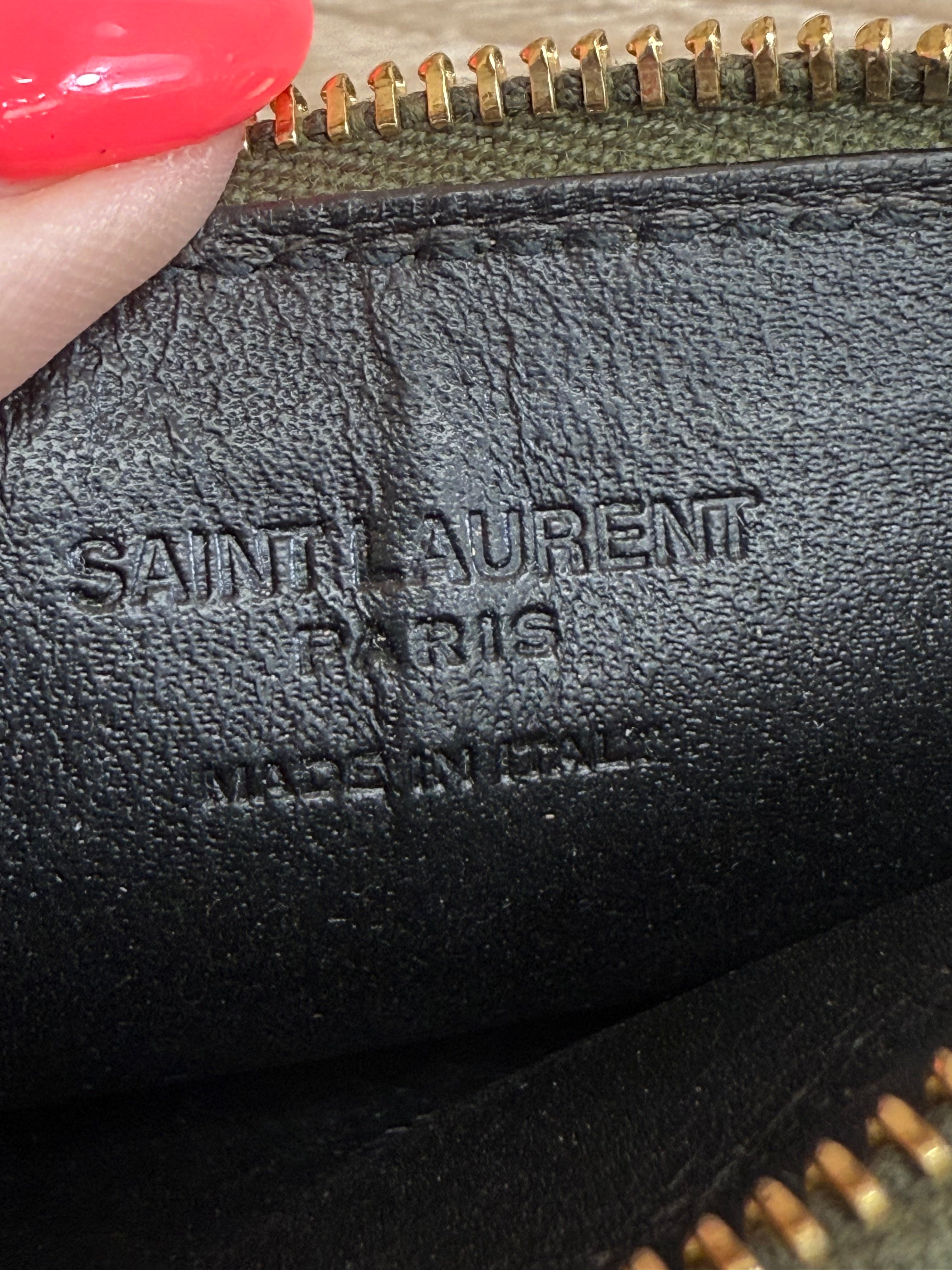 Saint Laurent YSL Green Leather Pineapple Zip Card Coin Case