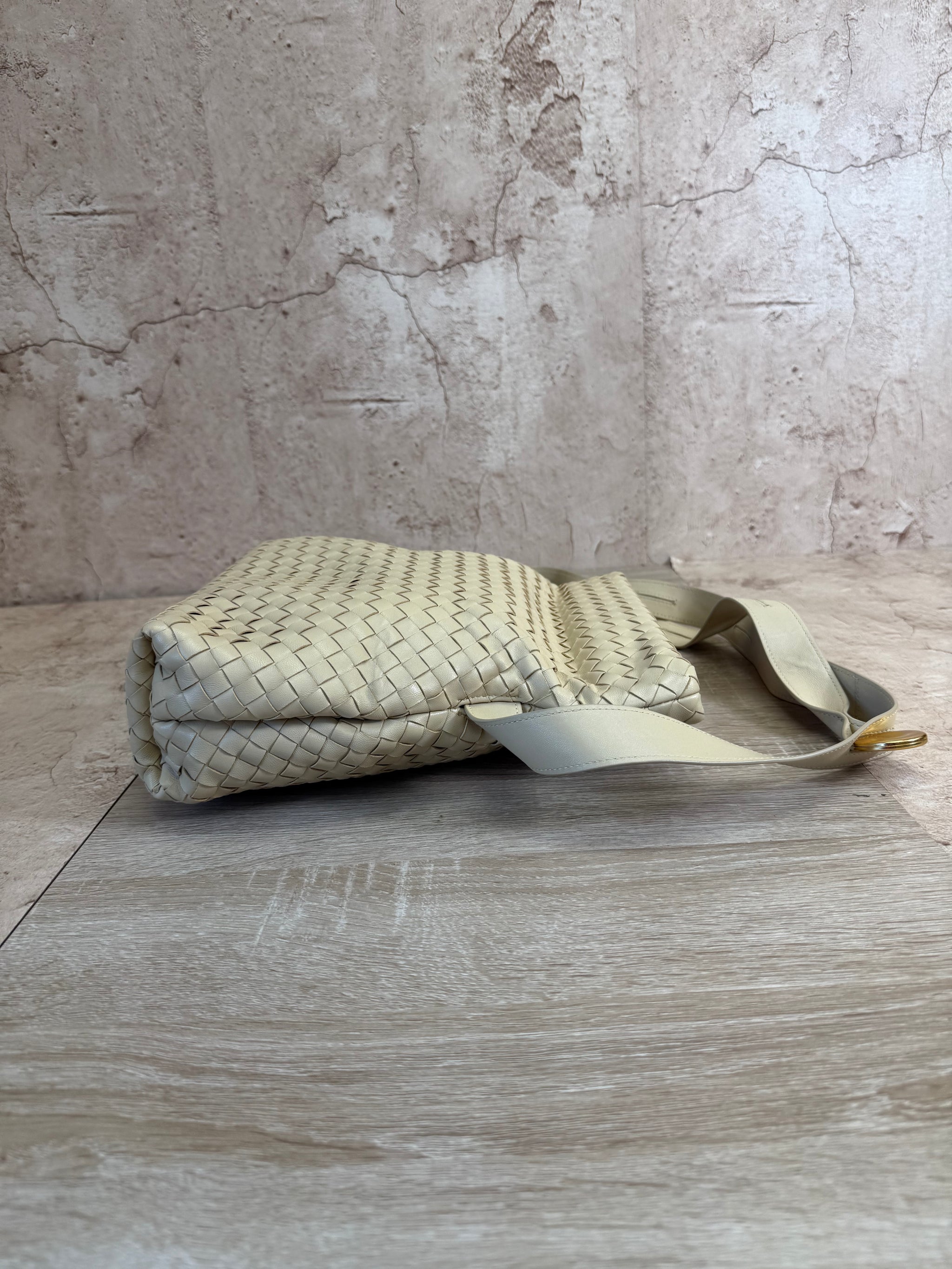 Bottega Veneta Cream Leather Crossbody with Medallions