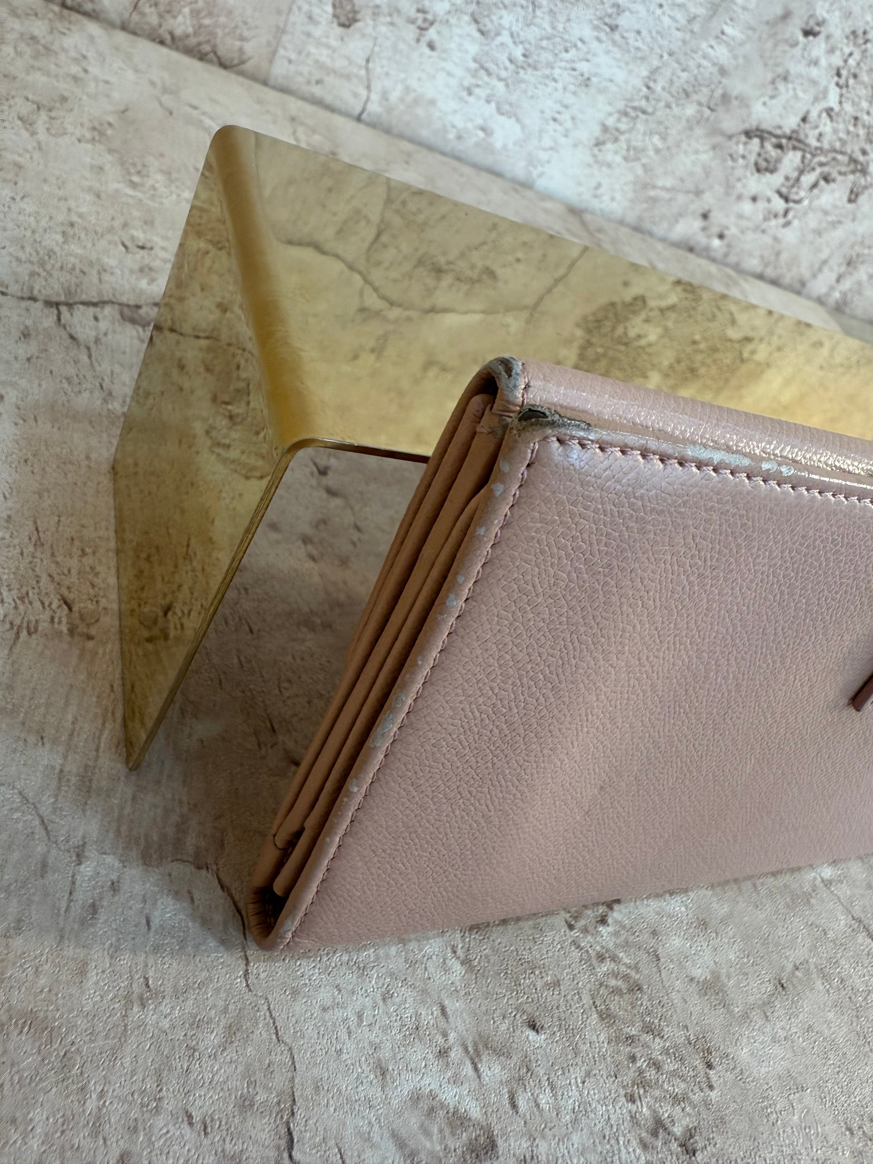 Chanel Pink Calfskin Leather Button Hook Wallet