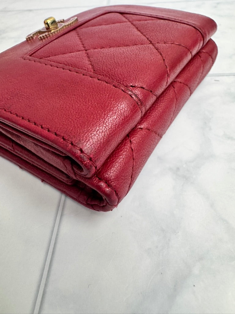 Chanel Rose Diamond Quilted Leather Mademoiselle Compact Wallet