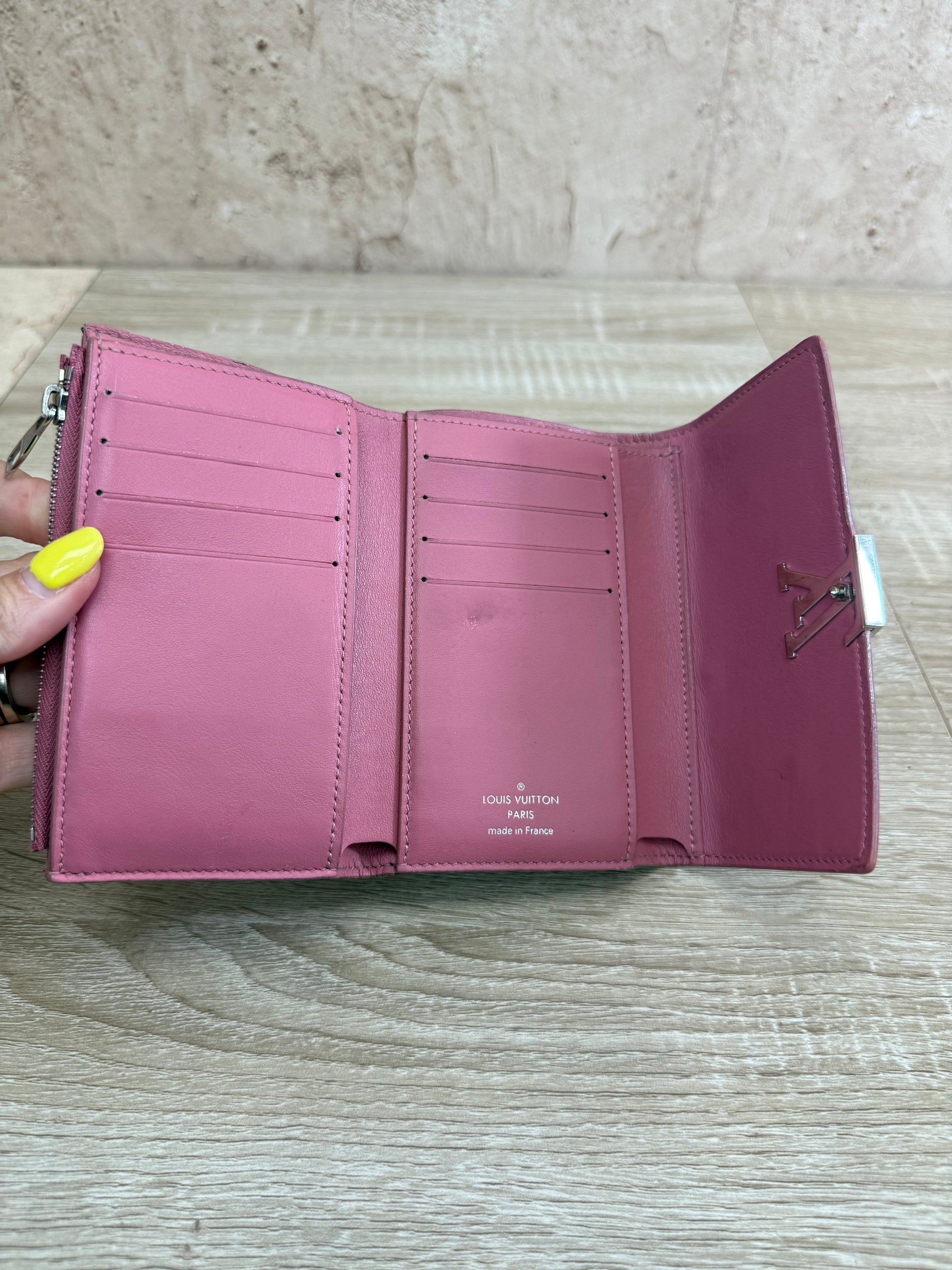 Louis Vuitton Black Leather Capucines Floral Compact Wallet