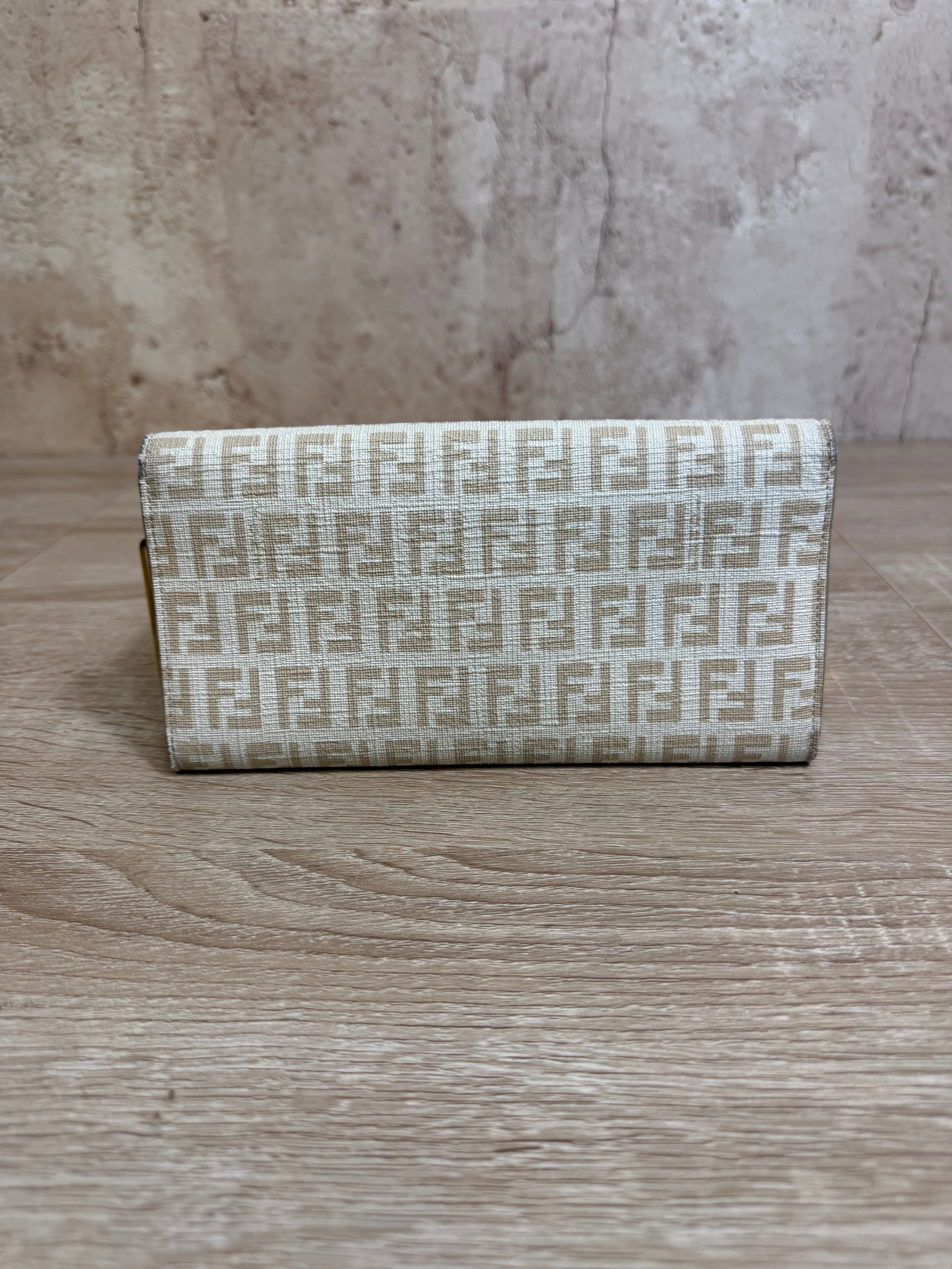 Fendi Beige Zucchino FF Logo Continental Wallet