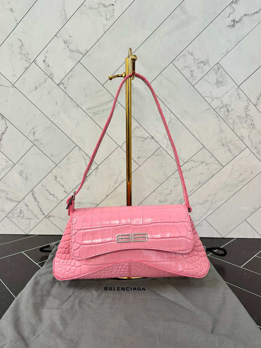 BRAND NEW Balenciaga Pink Croc Embossed Shoulder Bag