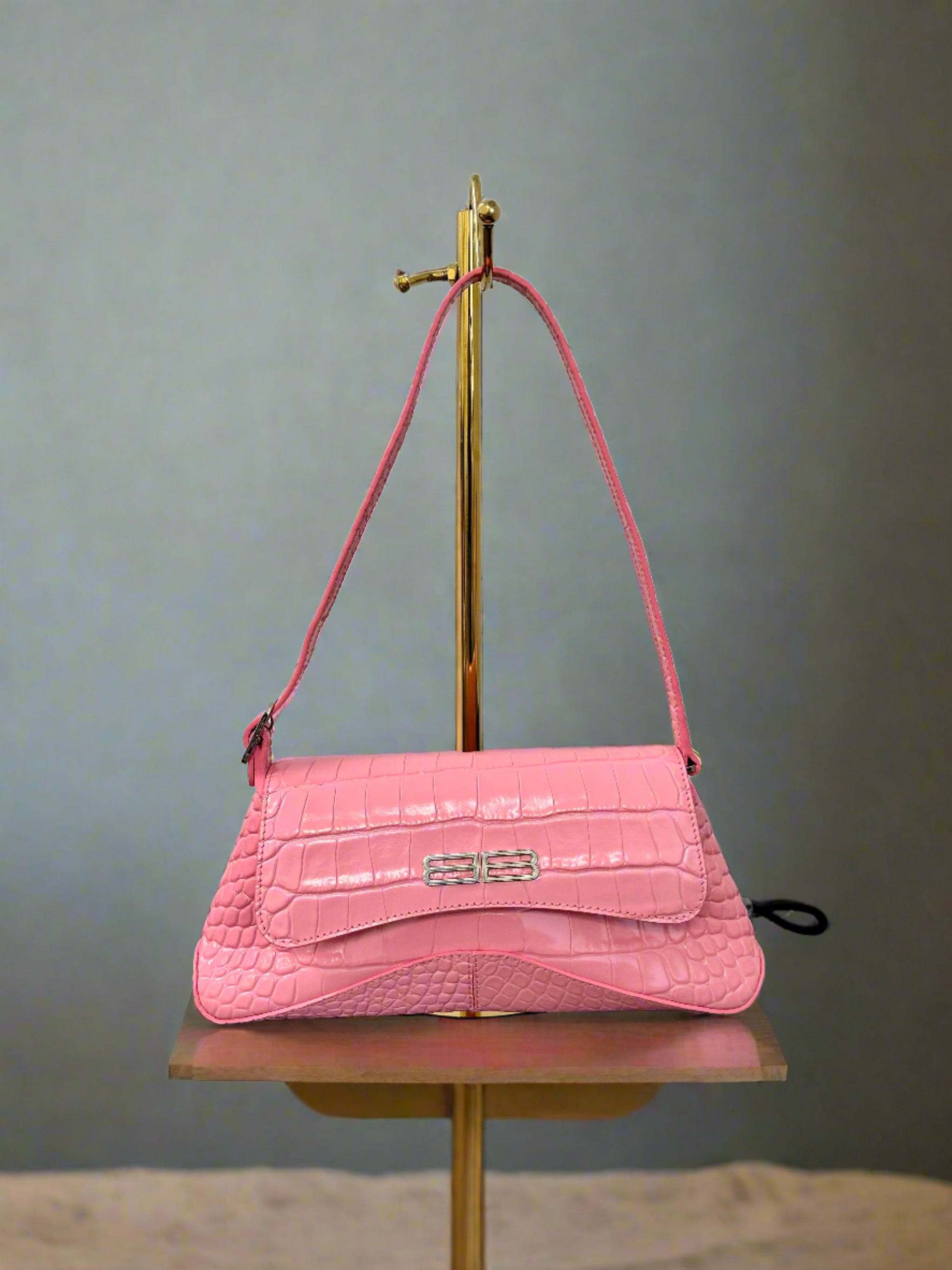 BRAND NEW Balenciaga Pink Croc Embossed Shoulder Bag