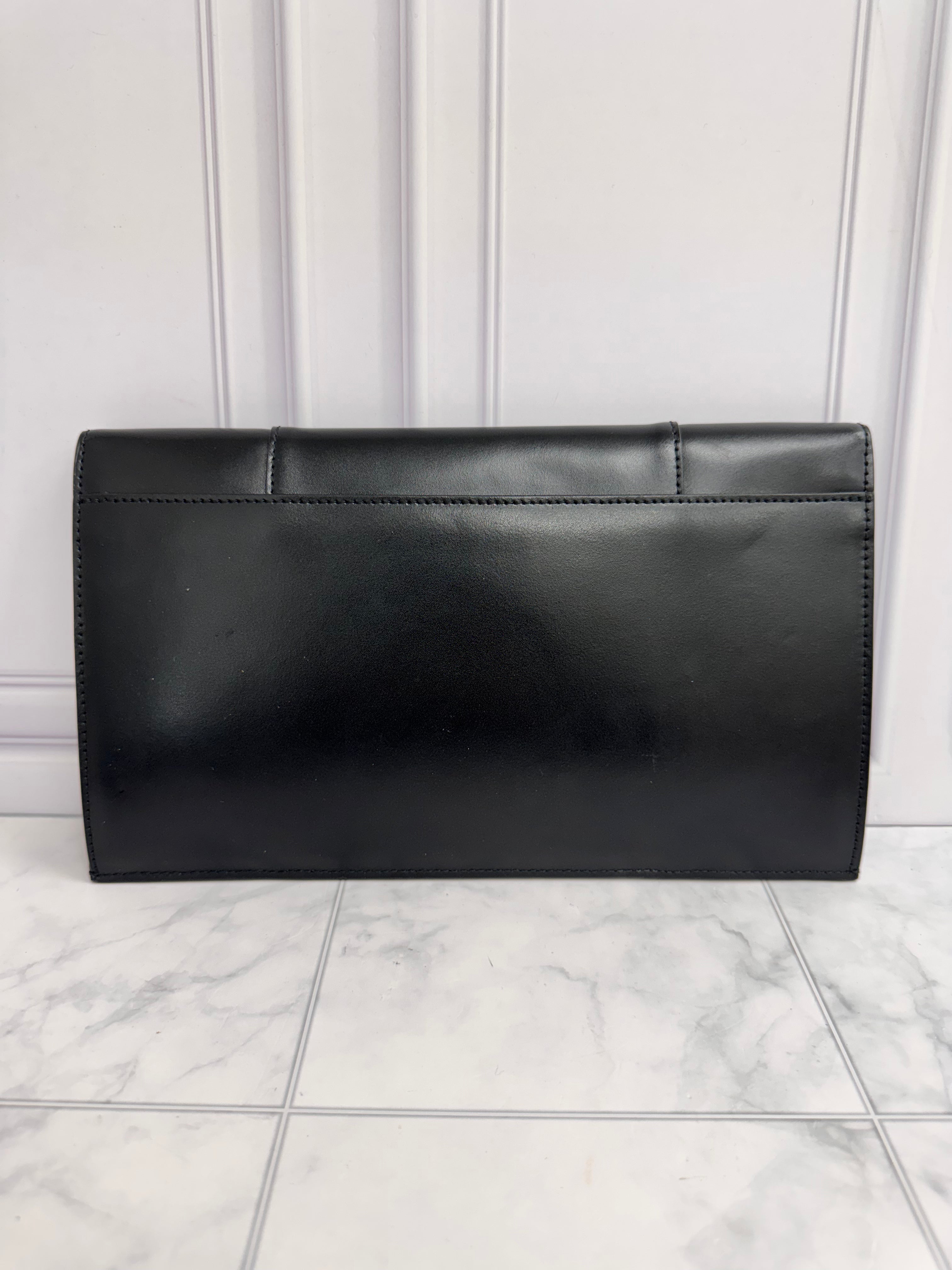 Balenciaga Black Leather Flat Hourglass Clutch