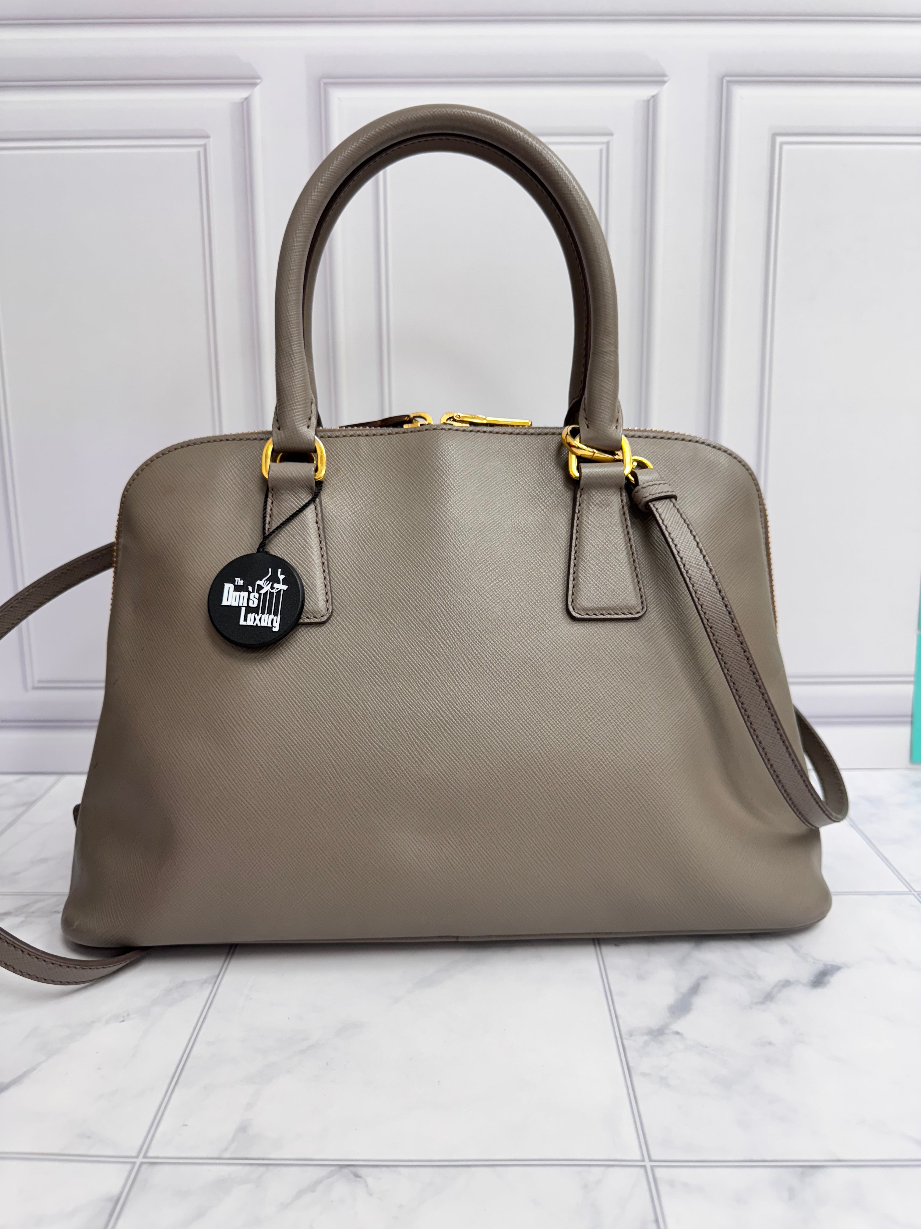 *DONS DROP* Prada Clay Grey Saffiano Leather Medium Promenade Bag