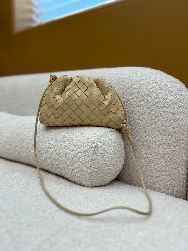 Bottega Veneta Cream Mini Intrecciato Leather Pouch Clutch