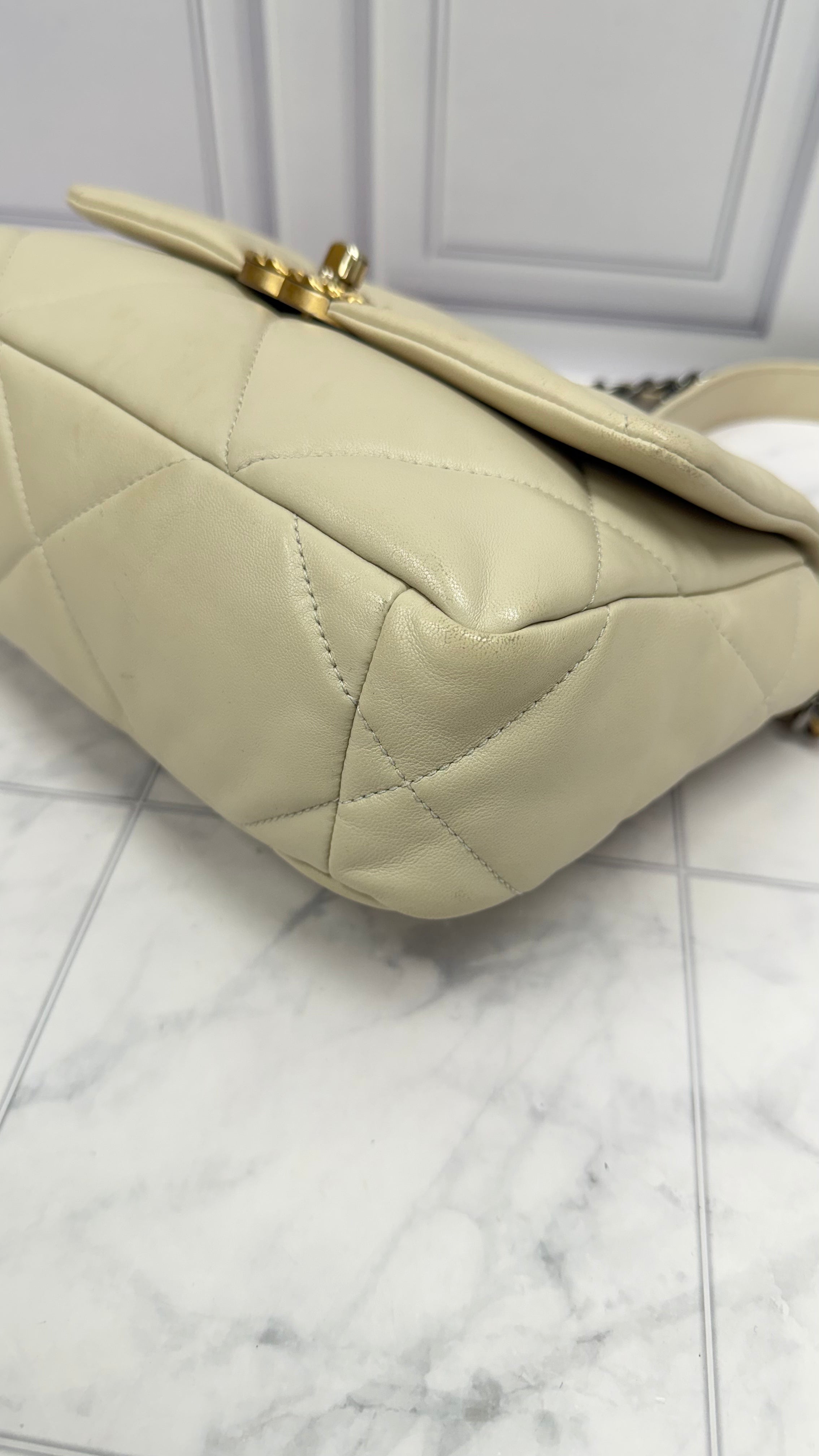 Chanel Beige Quilted Lambskin Chanel 19 Medium Flap Bag