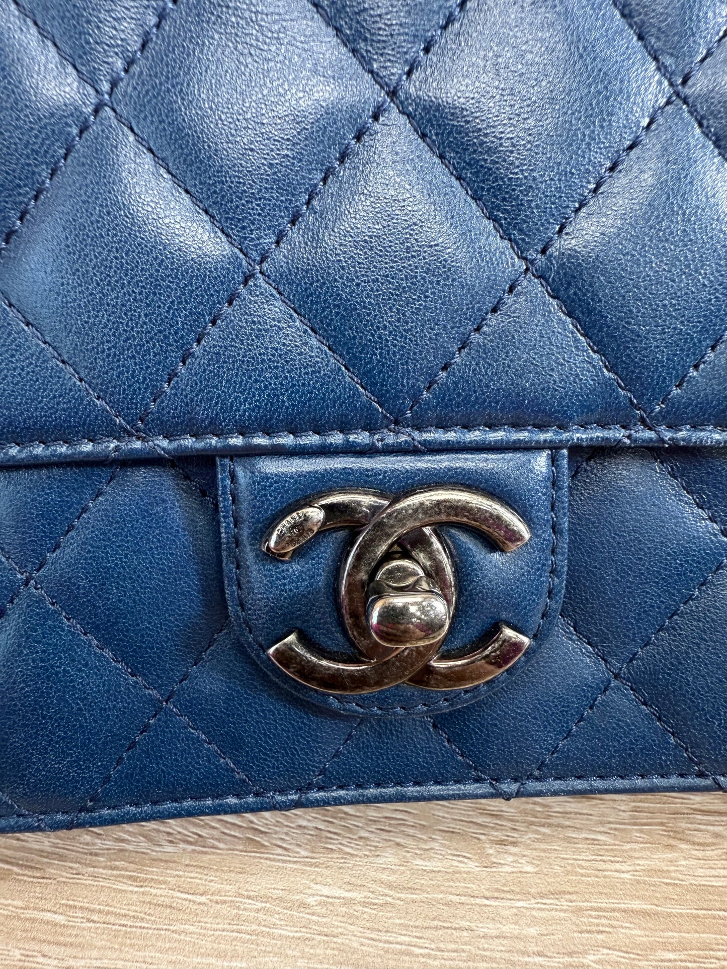 Chanel Blue Quilted Lambskin Wallet on a Chain