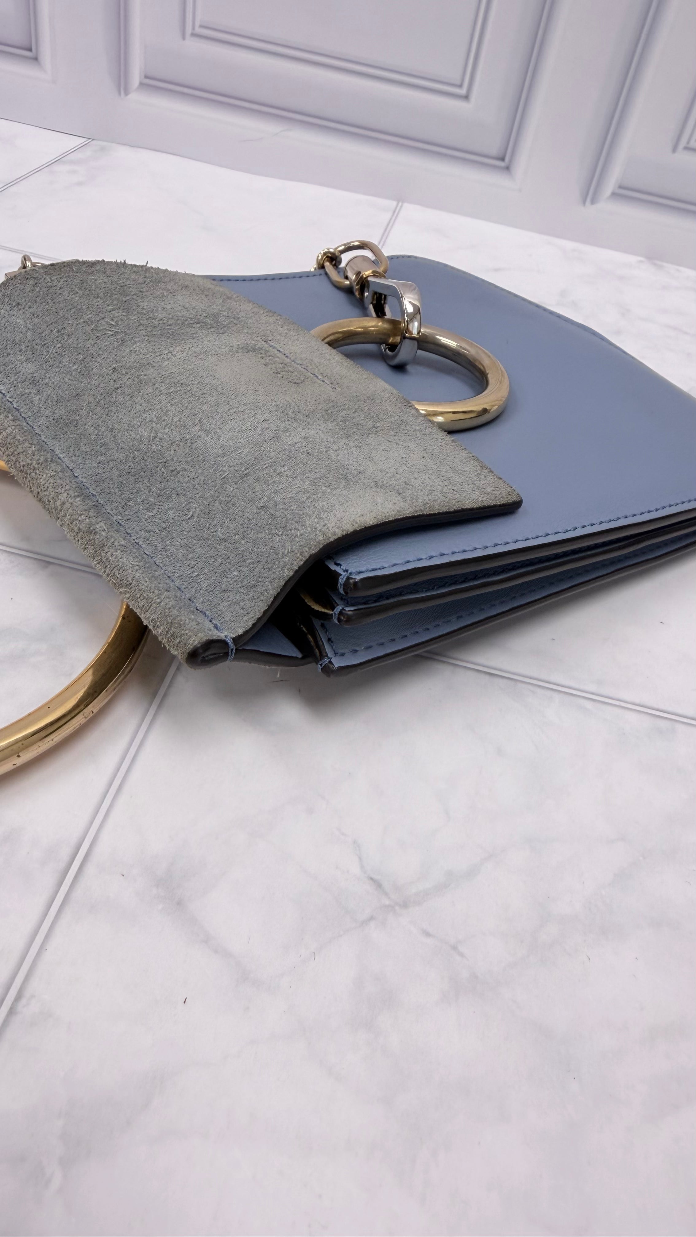 Chloe Dusty Blue Leather & Suede Mini Faye Crossbody