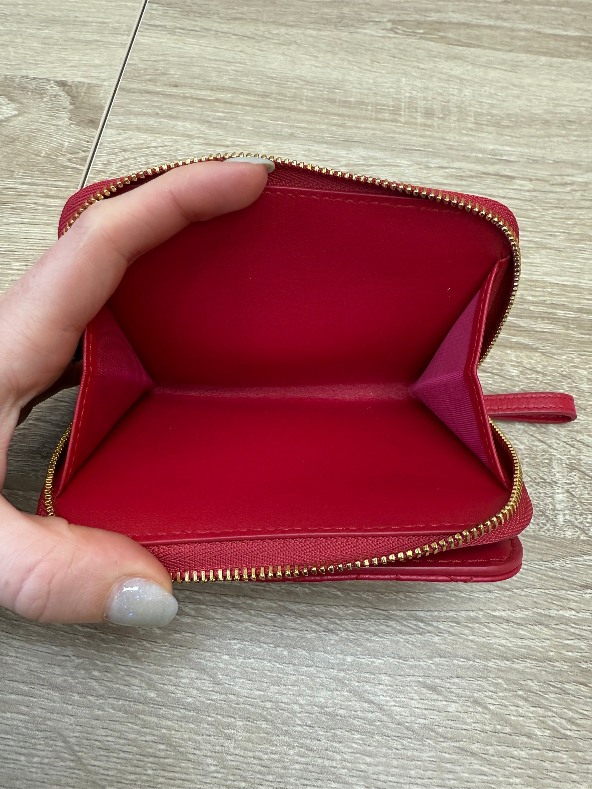 Christian Dior Red Caro Stitch Compact Zippy Wallet