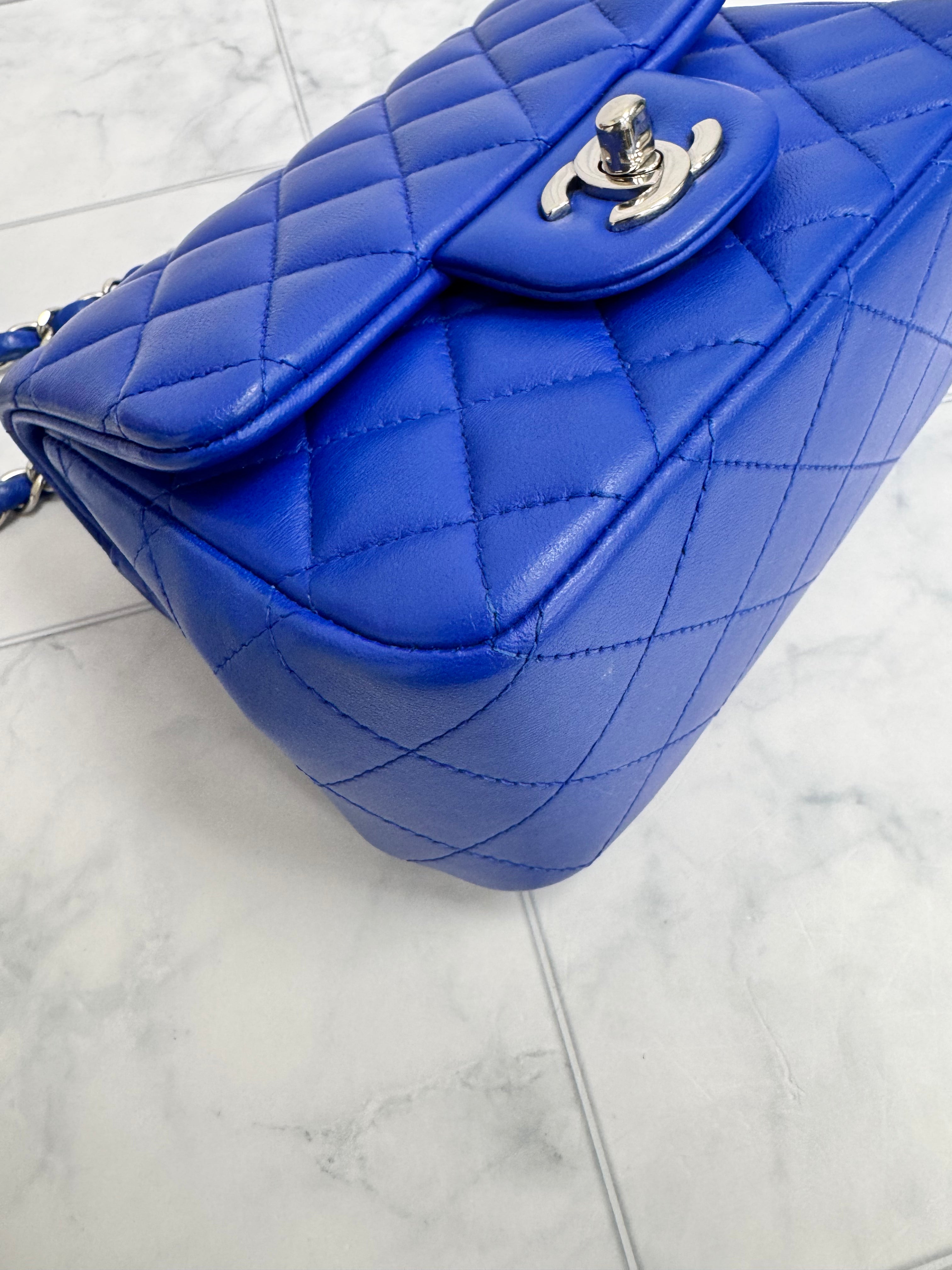 *DONS DROP*  Chanel Blue Quilted Lambskin Leather Classic Mini Flap Bag