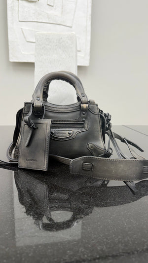 Balenciaga Black Distressed Leather Neo Classic City Bag