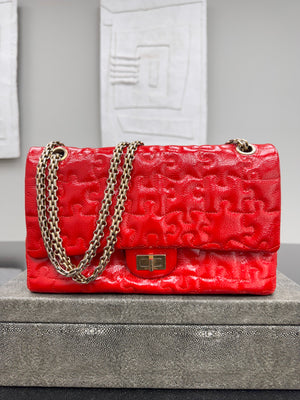 Chanel Red Puzzle Quilted Patent Leather Reissue 2.55 Shoulder Bag