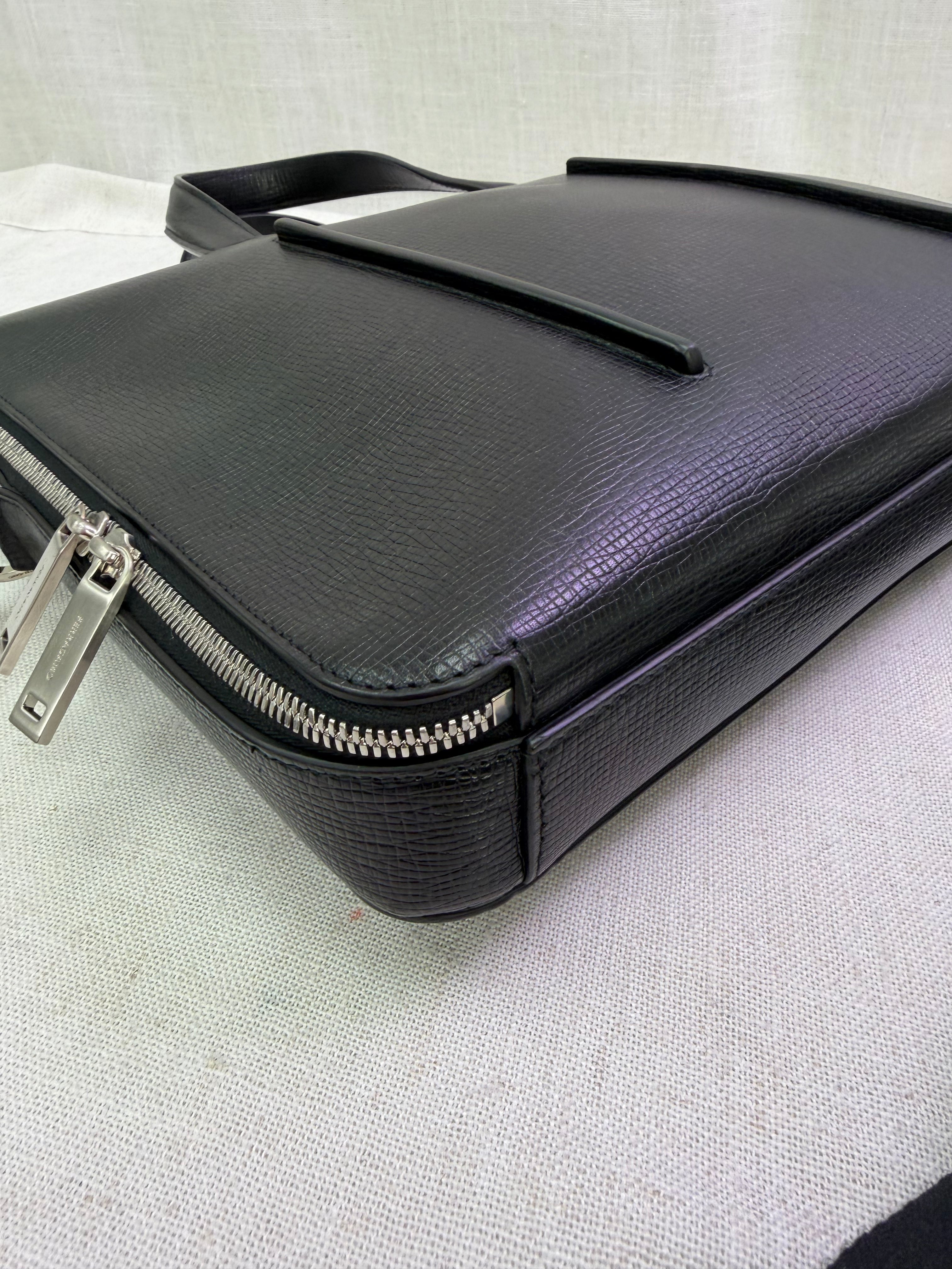 Salvatore Ferragamo Black Hammered Calfskin Briefcase