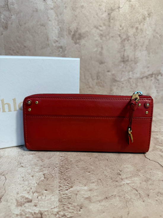 Chloe Red Leather Zippy Wallet