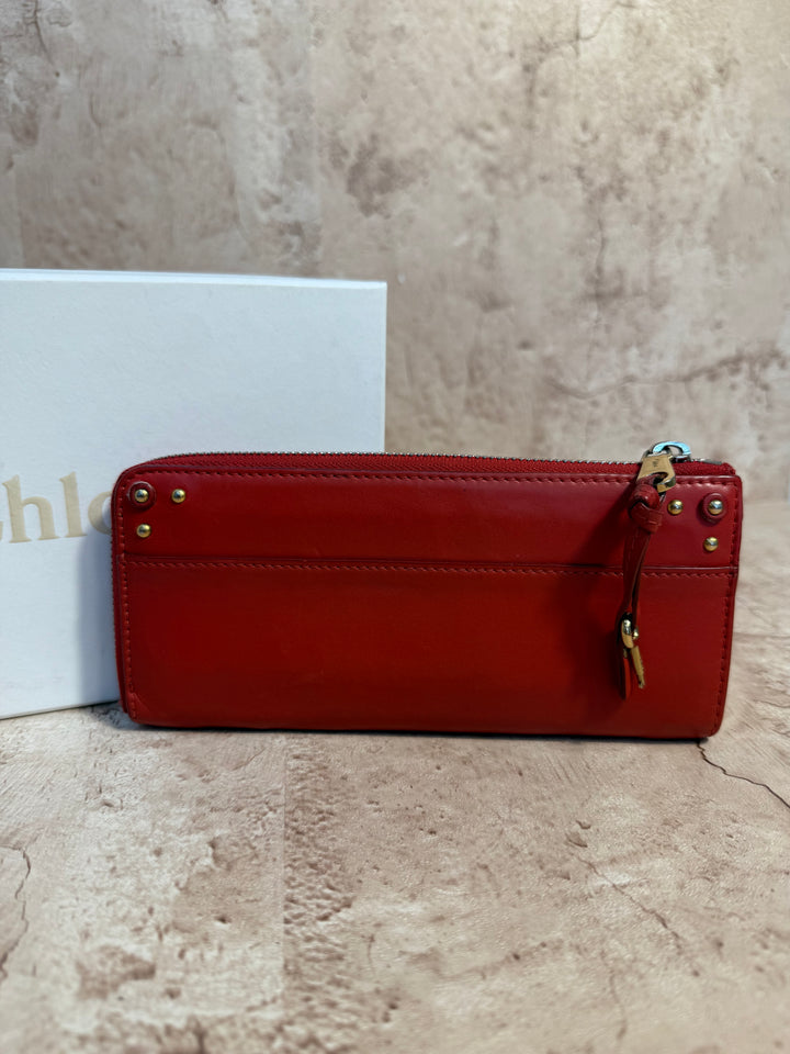 Chloe Red Leather Zippy Wallet