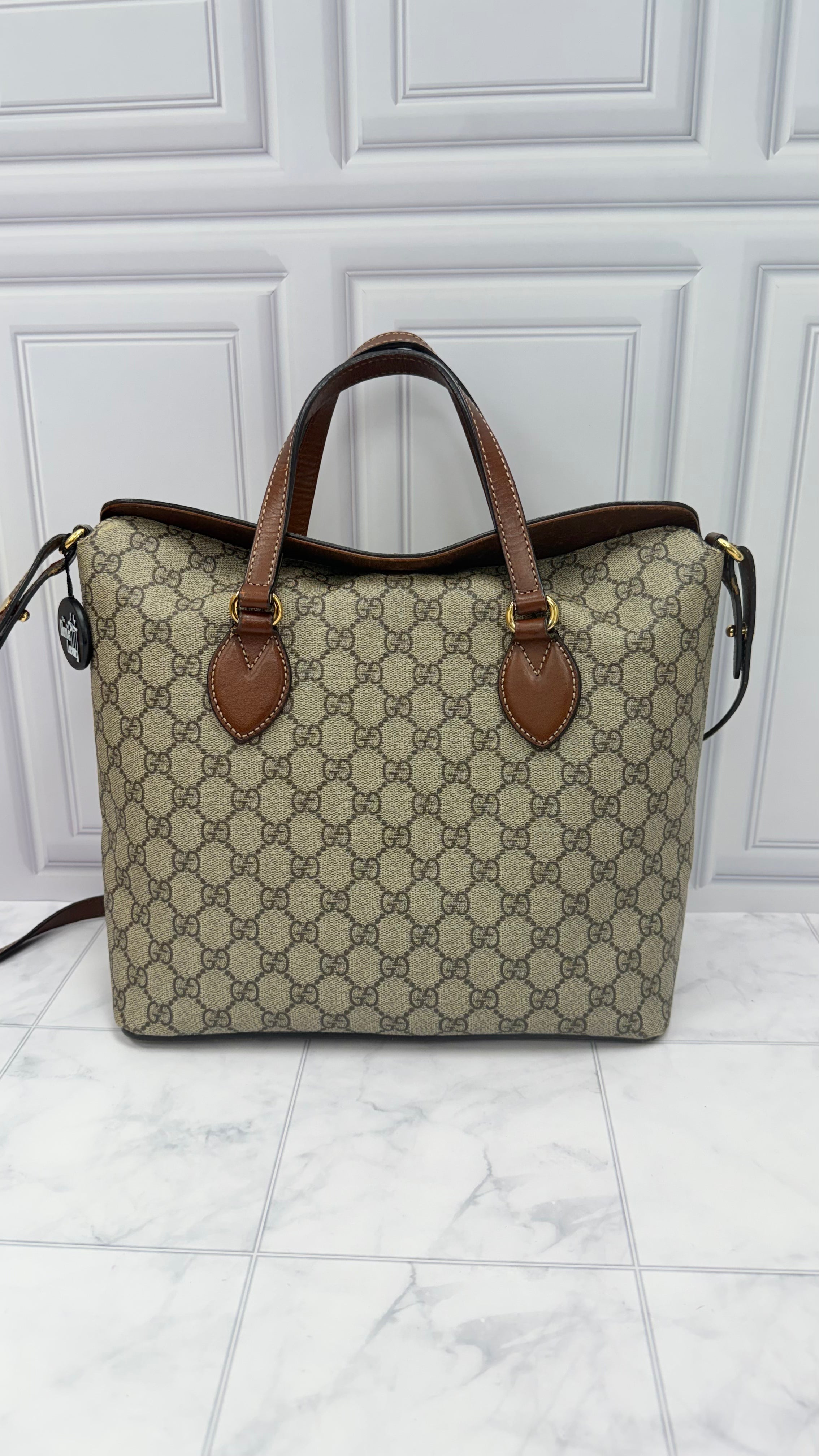 Gucci Supreme Canvas & Brown Leather Linea A Foldover Tote