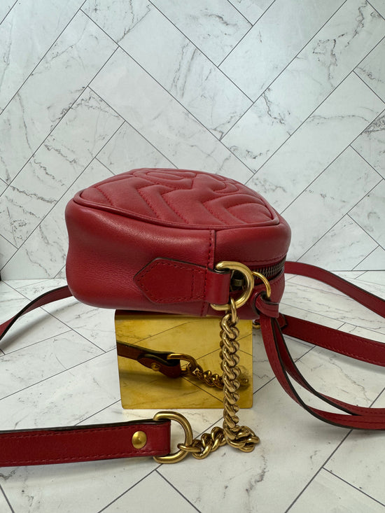 Gucci Small Red Matelasse GG Marmont Crossbody Bag