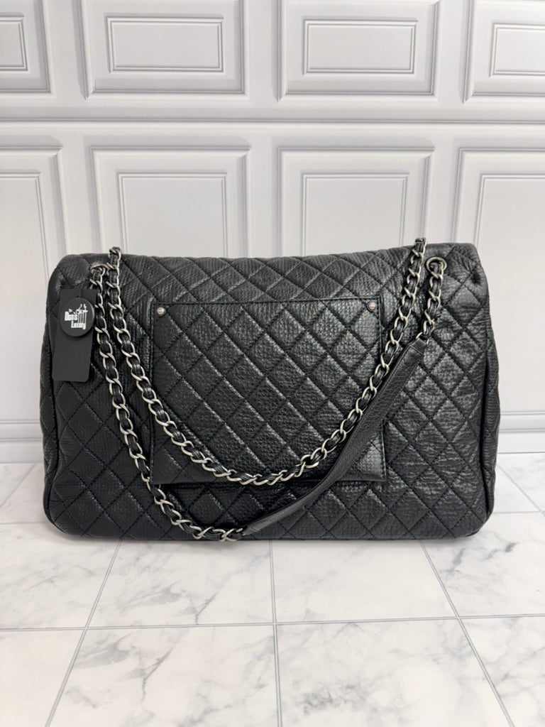 Chanel Black Diamond Quilted Grained Leather Airlines XXL Travel Flap Bag