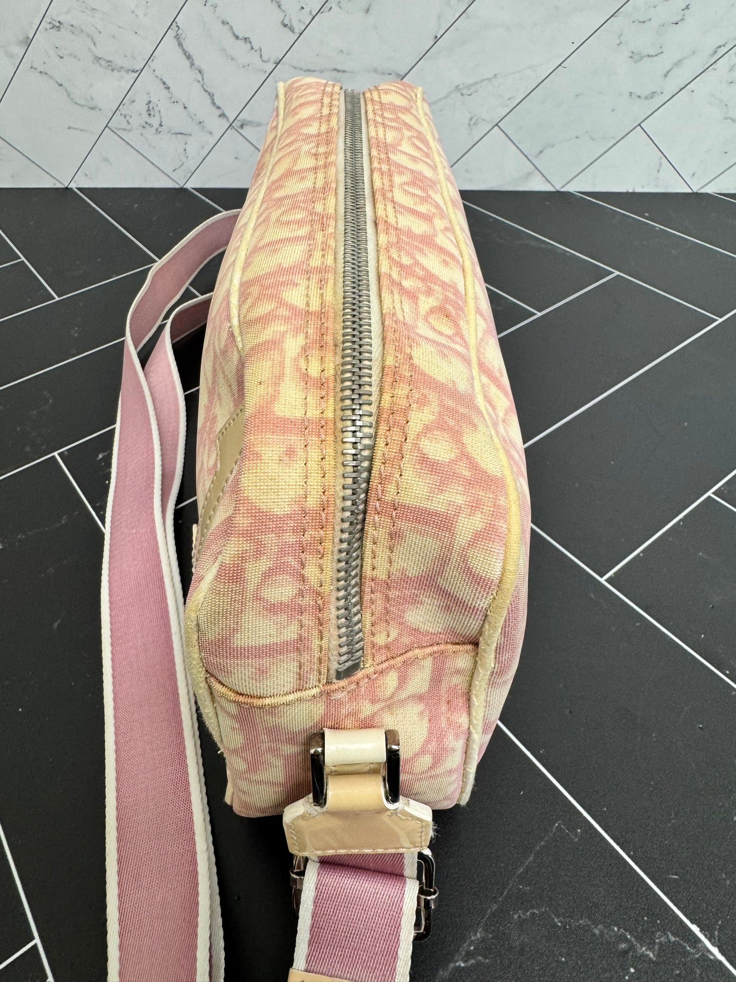 Christian Dior Pink Coated Trotter Canvas Camera Bag Crossbody