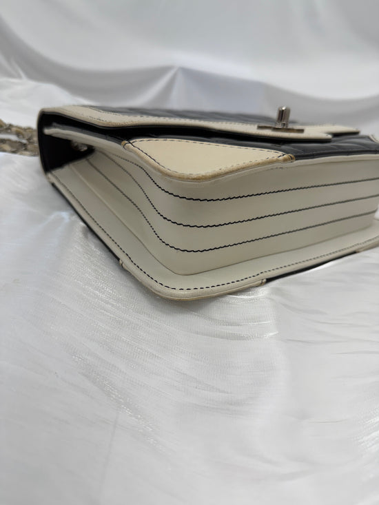 Chanel White & Black Patent Leather Chocolate Bar Square Bag