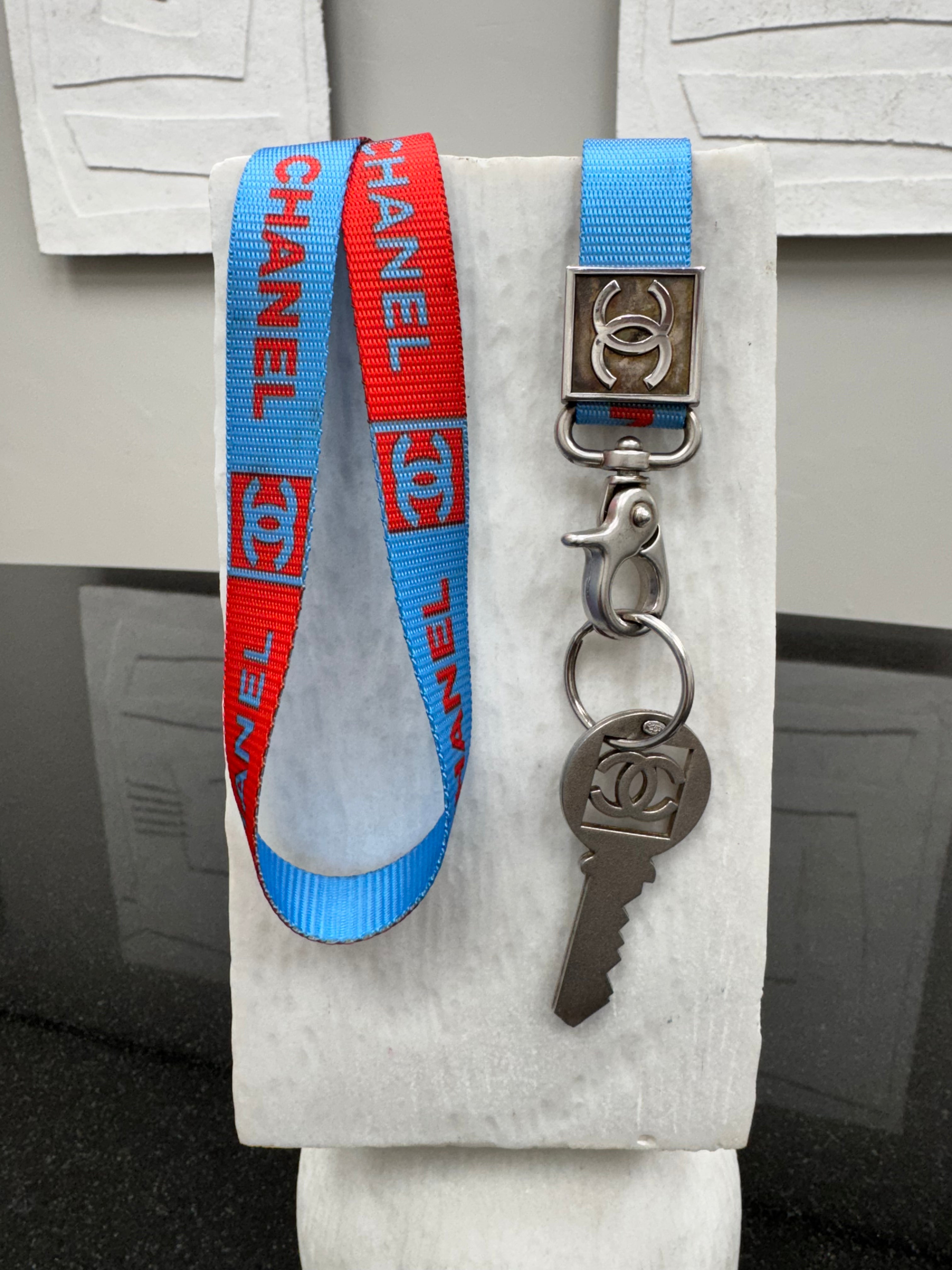 Chanel Baby Blue And Red Nylon Lanyard