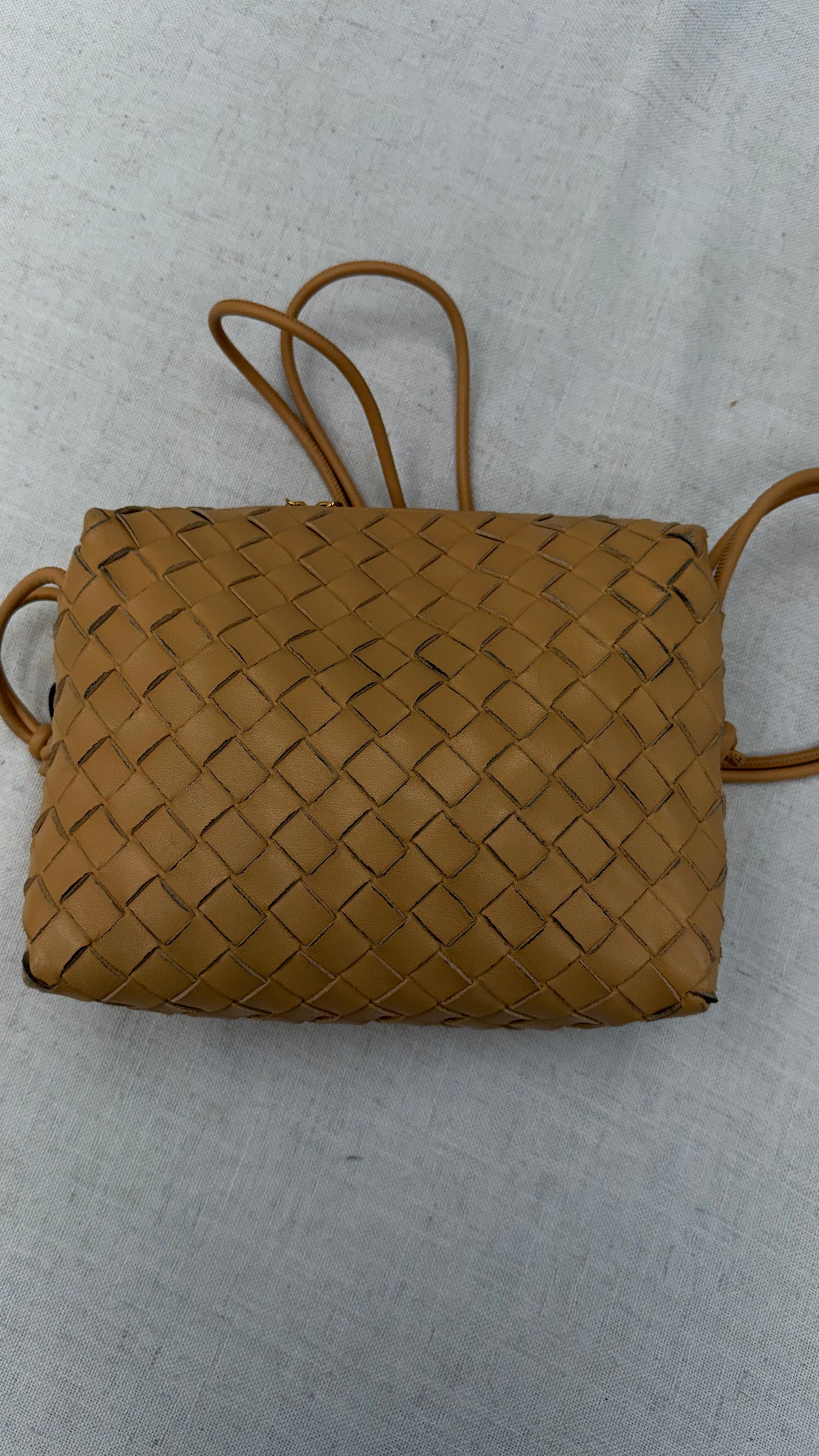 Bottega Veneta Tan Intrecciato Leather Small Loop Crossbody Bag