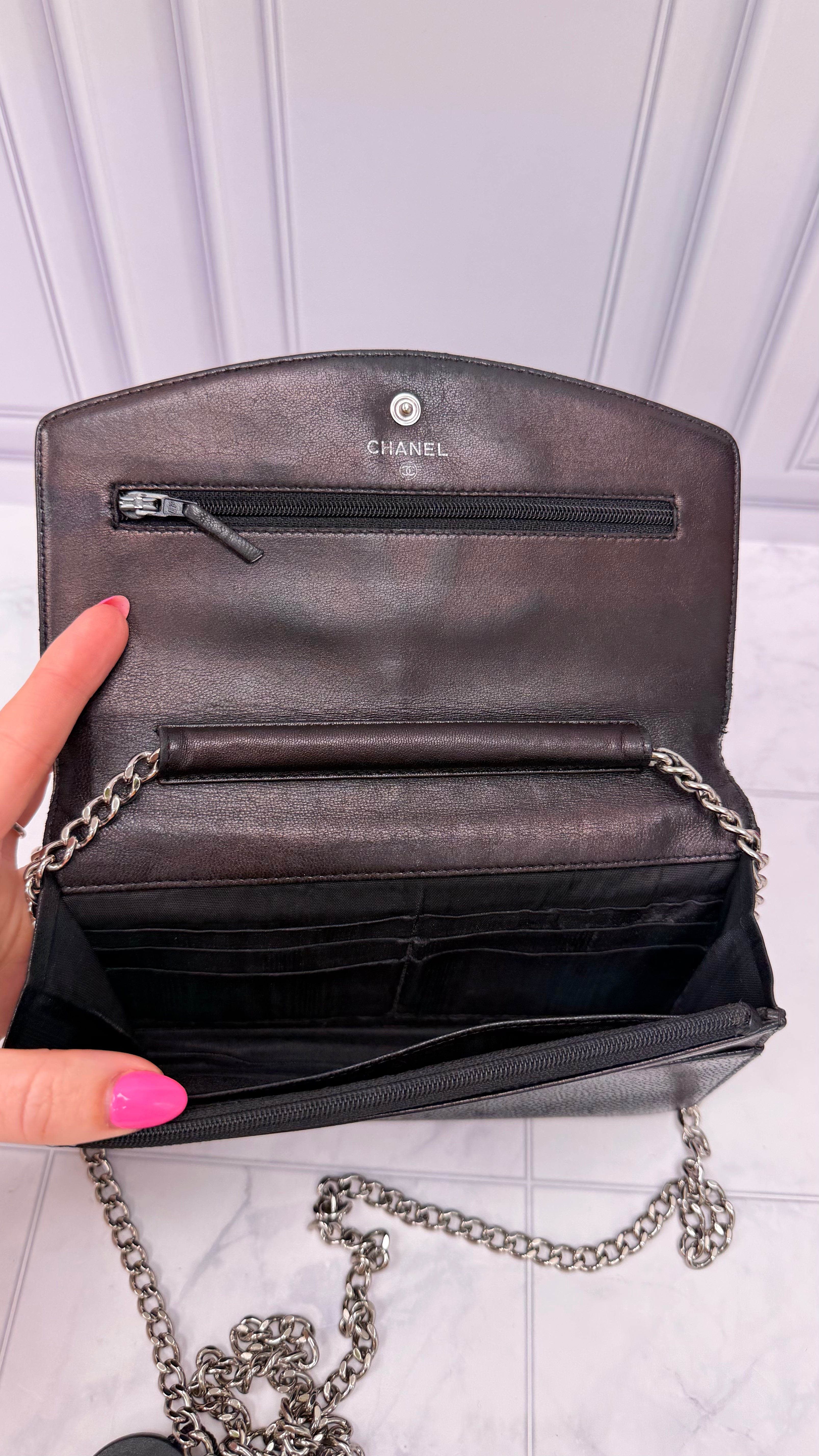 Chanel Black Caviar CC Wallet on a Chain