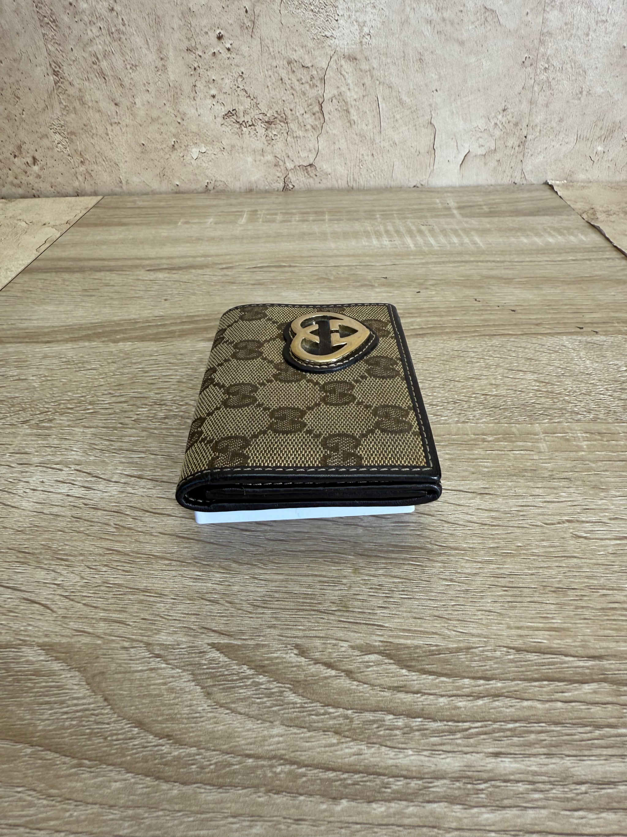 Gucci Brown GG Canvas Heart Compact Wallet