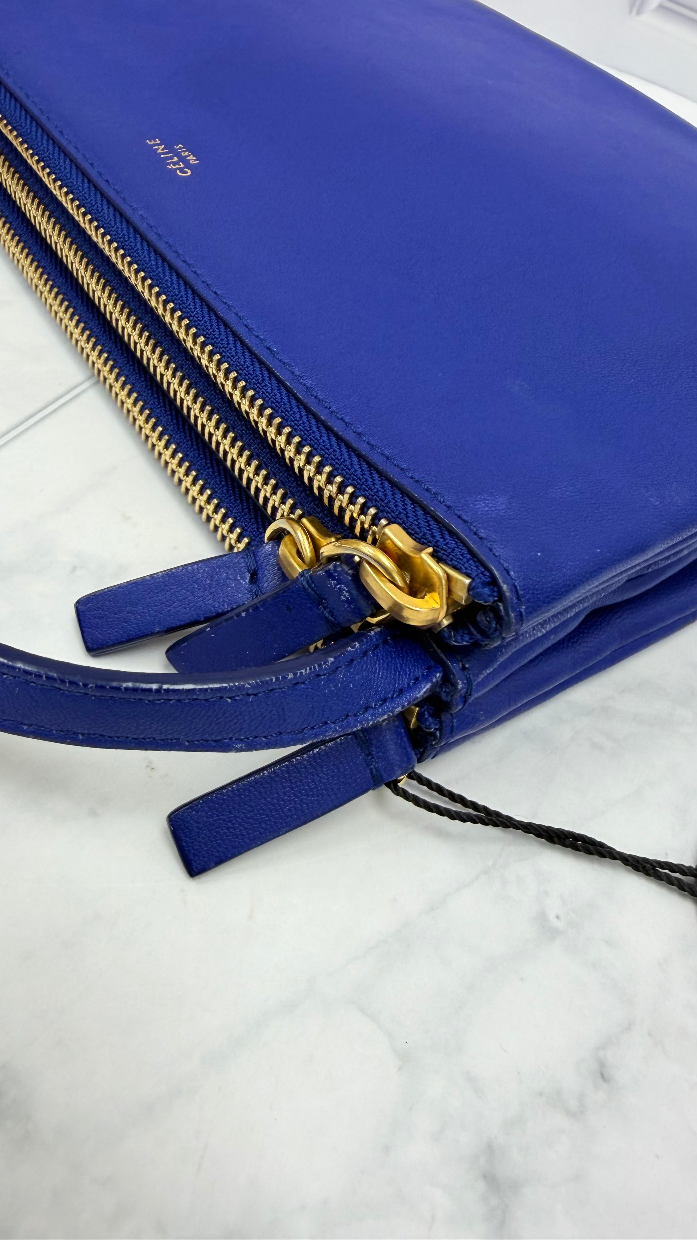 Celine Blue Leather Small Trio Crossbody