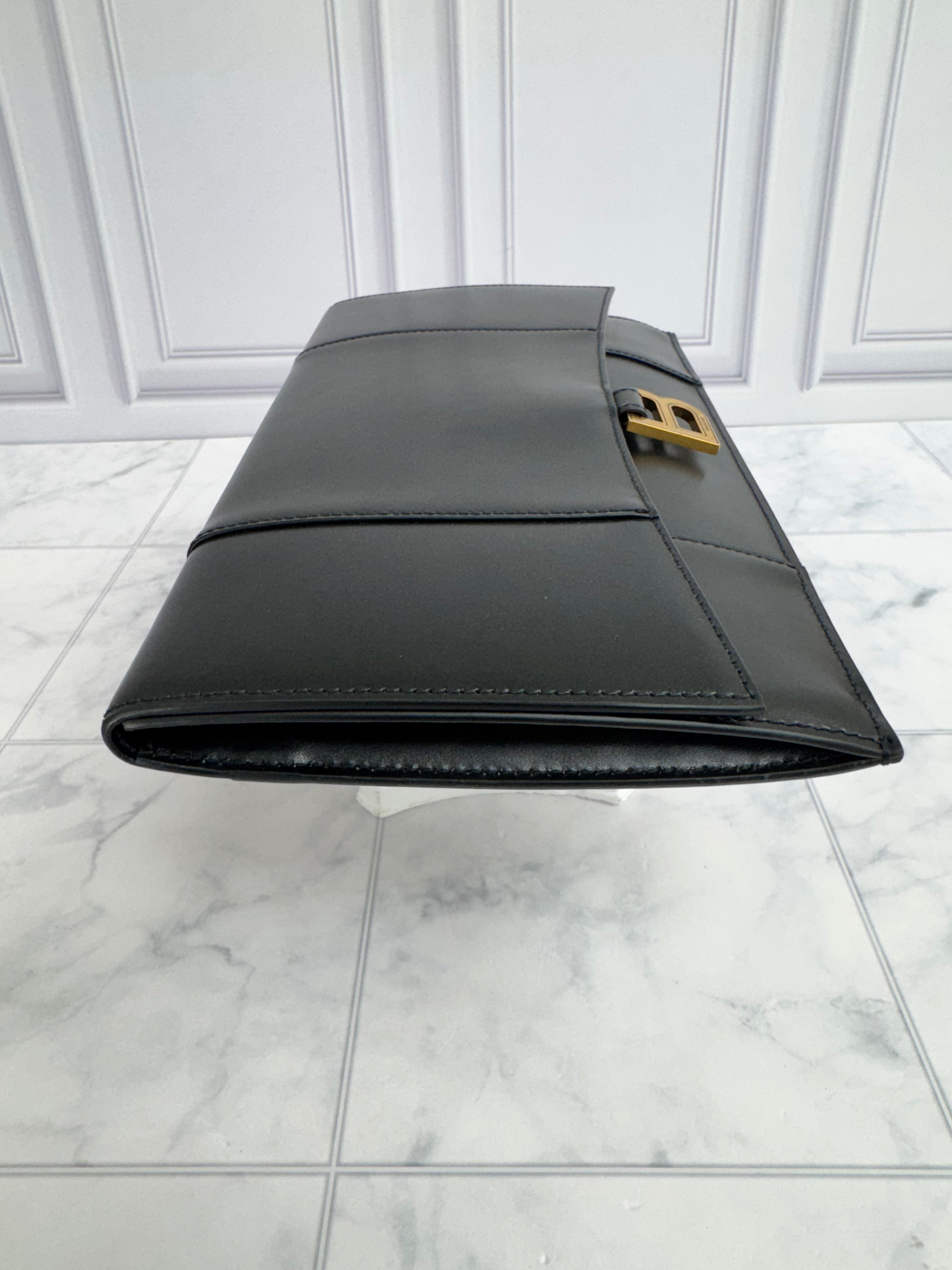 Balenciaga Black Leather Flat Hourglass Clutch