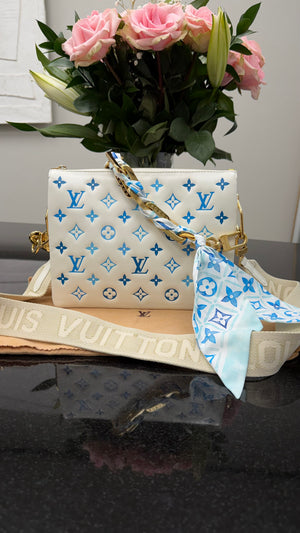Louis Vuitton White & Blue Embossed Lambskin Leather By The Pool Coussin PM