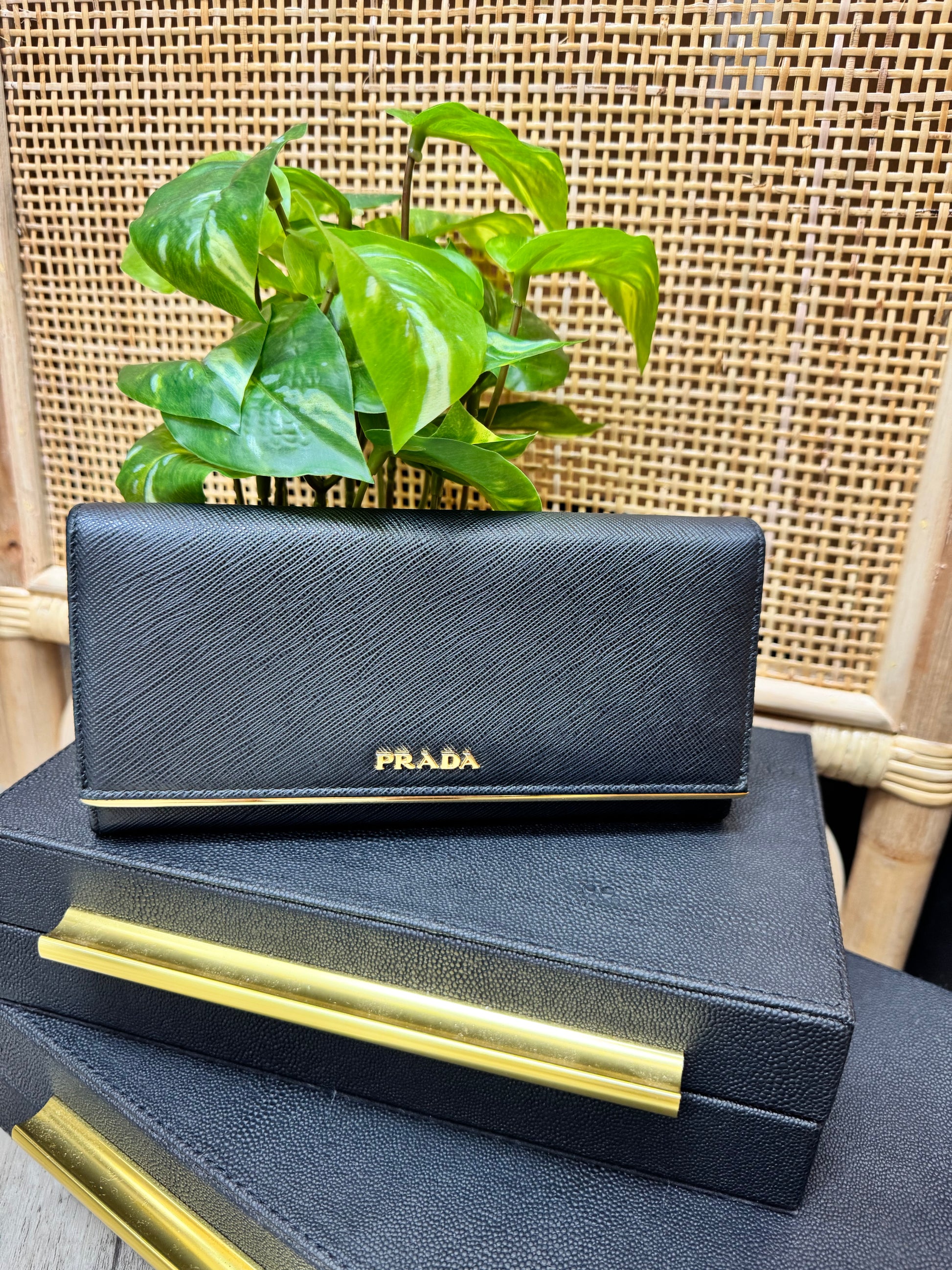 Prada Black Saffiano Leather Long Wallet