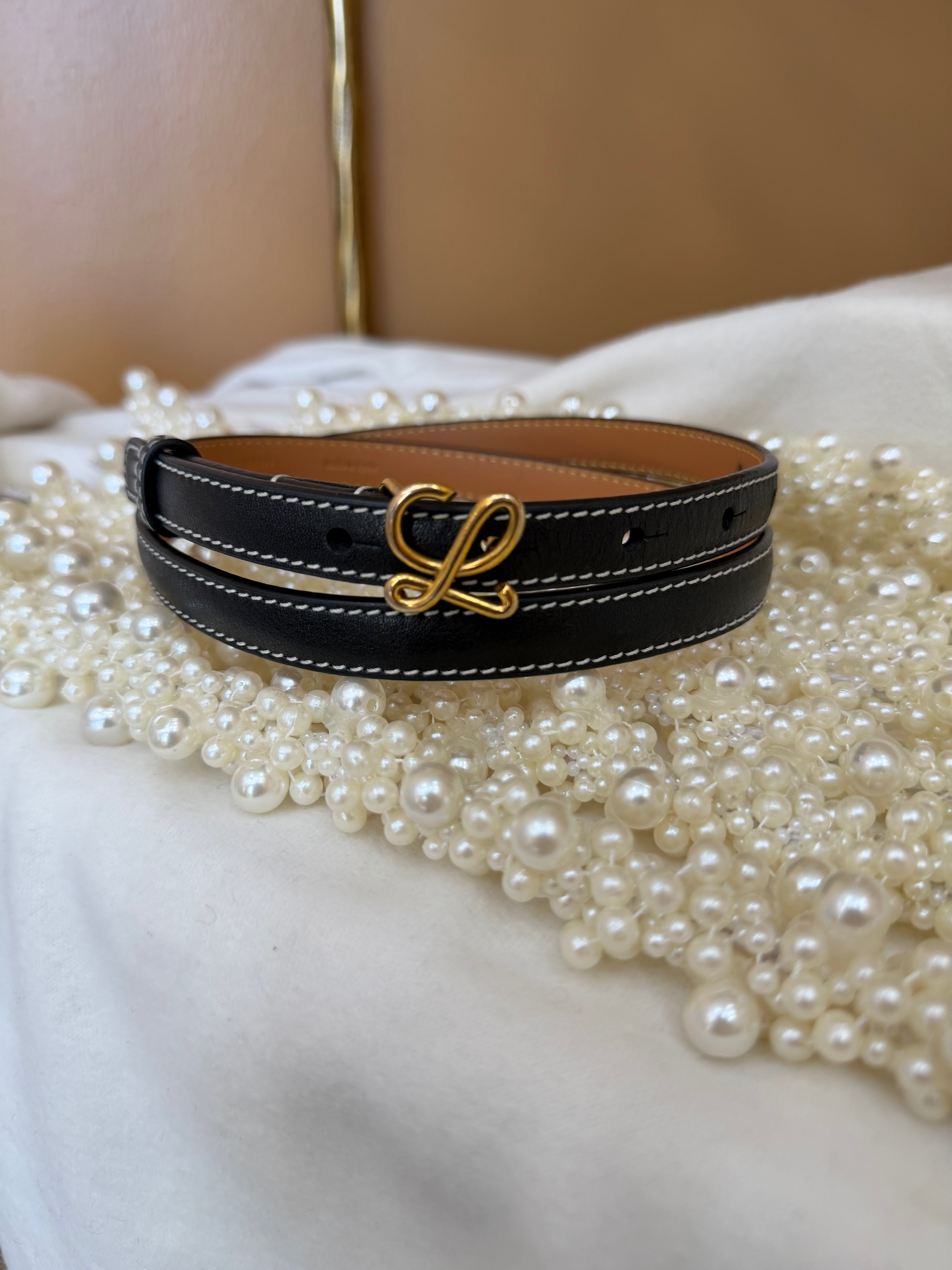 Loewe Black Leather L Buckle Belt 80/32