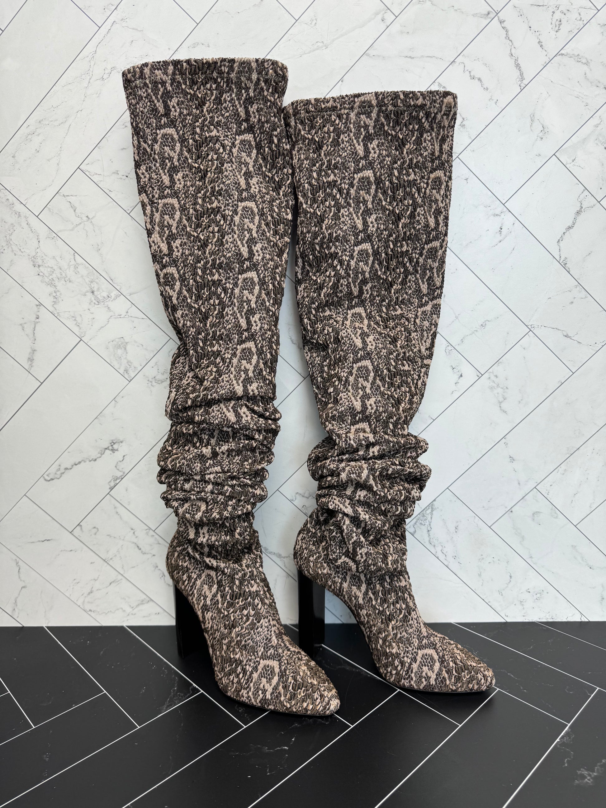 BRAND NEW- Saint Laurent Moon Snake Stretch Sock Over The Knee Boots Size- 39
