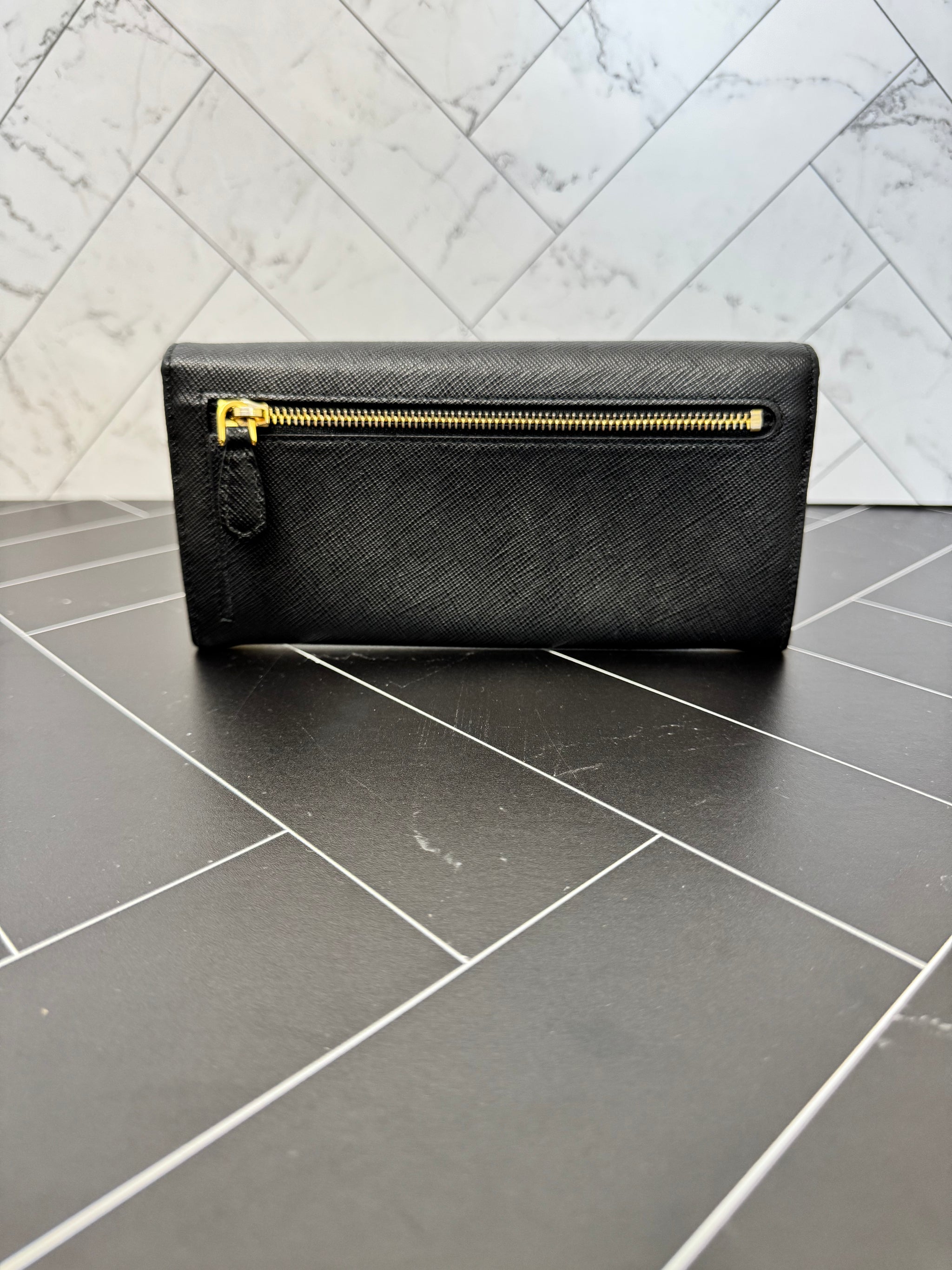 Prada Black Saffiano Leather Long Wallet