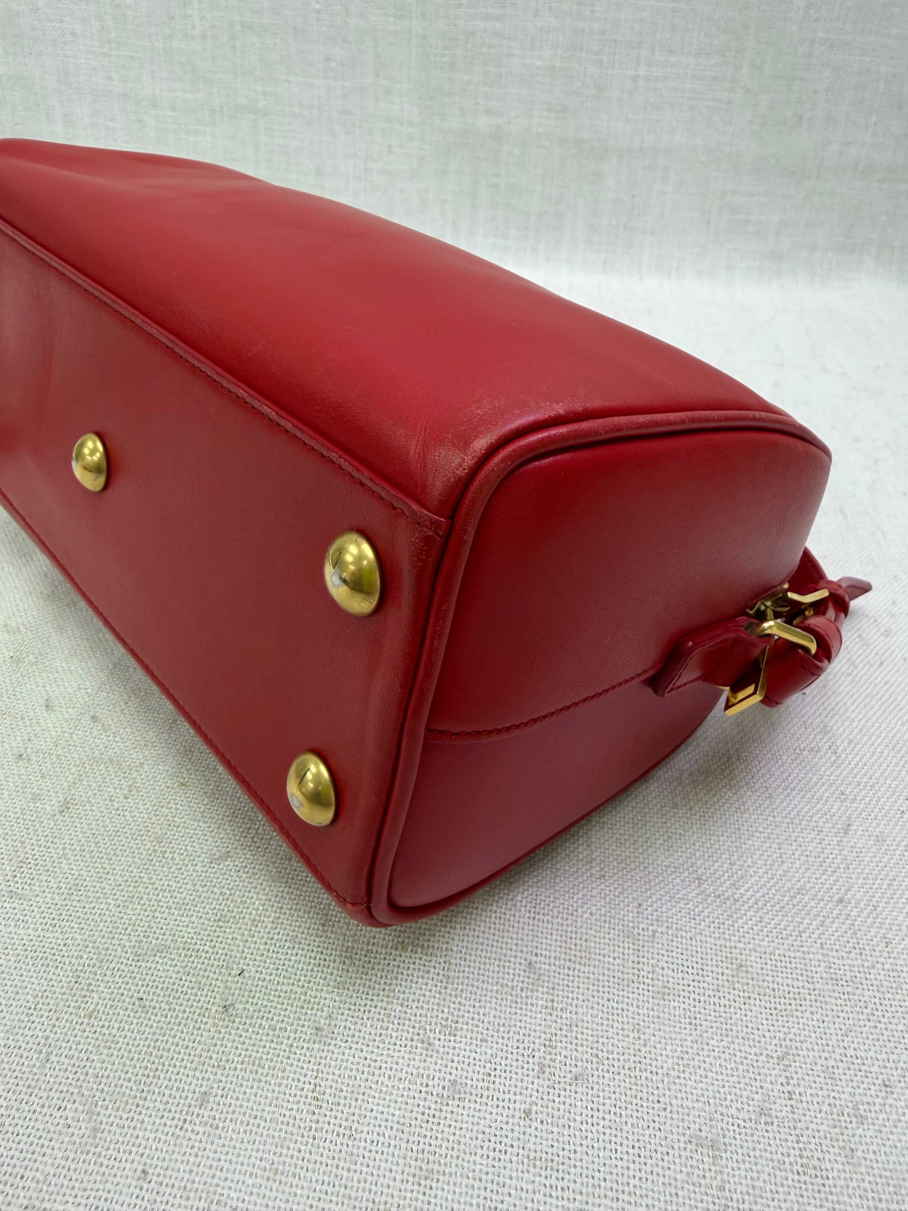 Saint Laurent YSL Red Smooth Leather Baby Duffle Bag