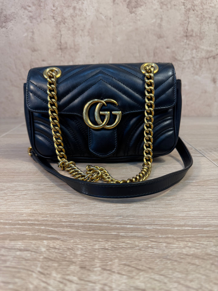 Gucci Black Leather Small Marmont Flap Bag