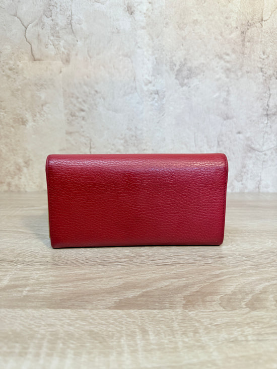 Gucci Red Leather Marmont Long Wallet