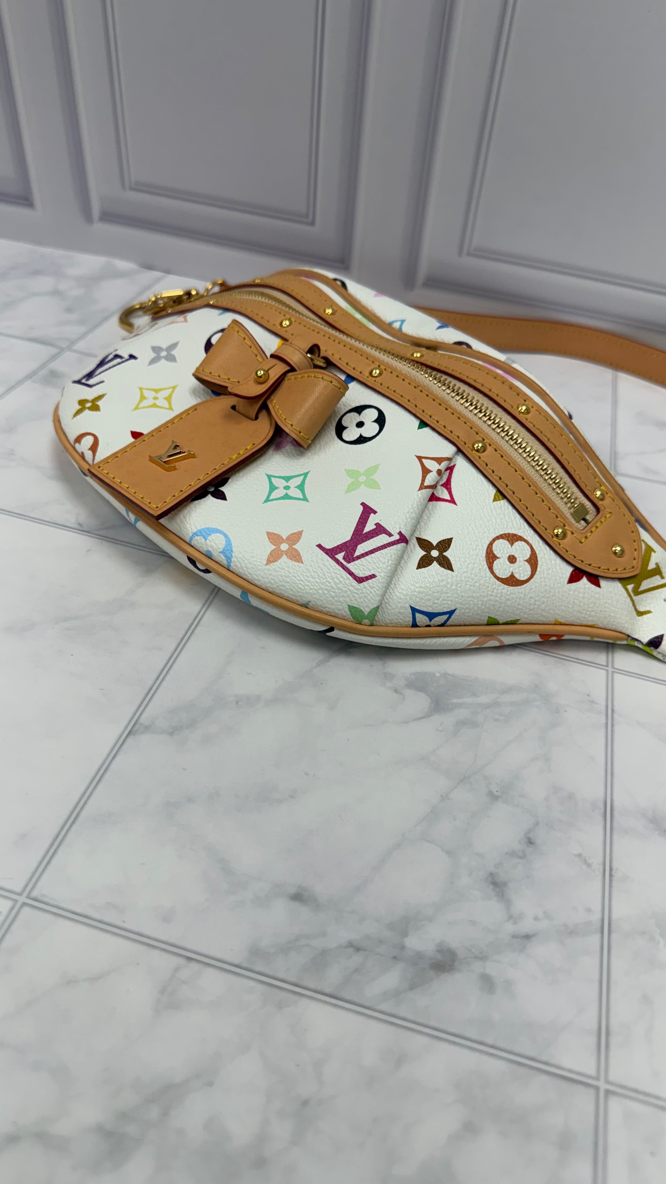 LIKE NEW- Louis Vuitton White Multicolor Monogram High Rise Bumbag